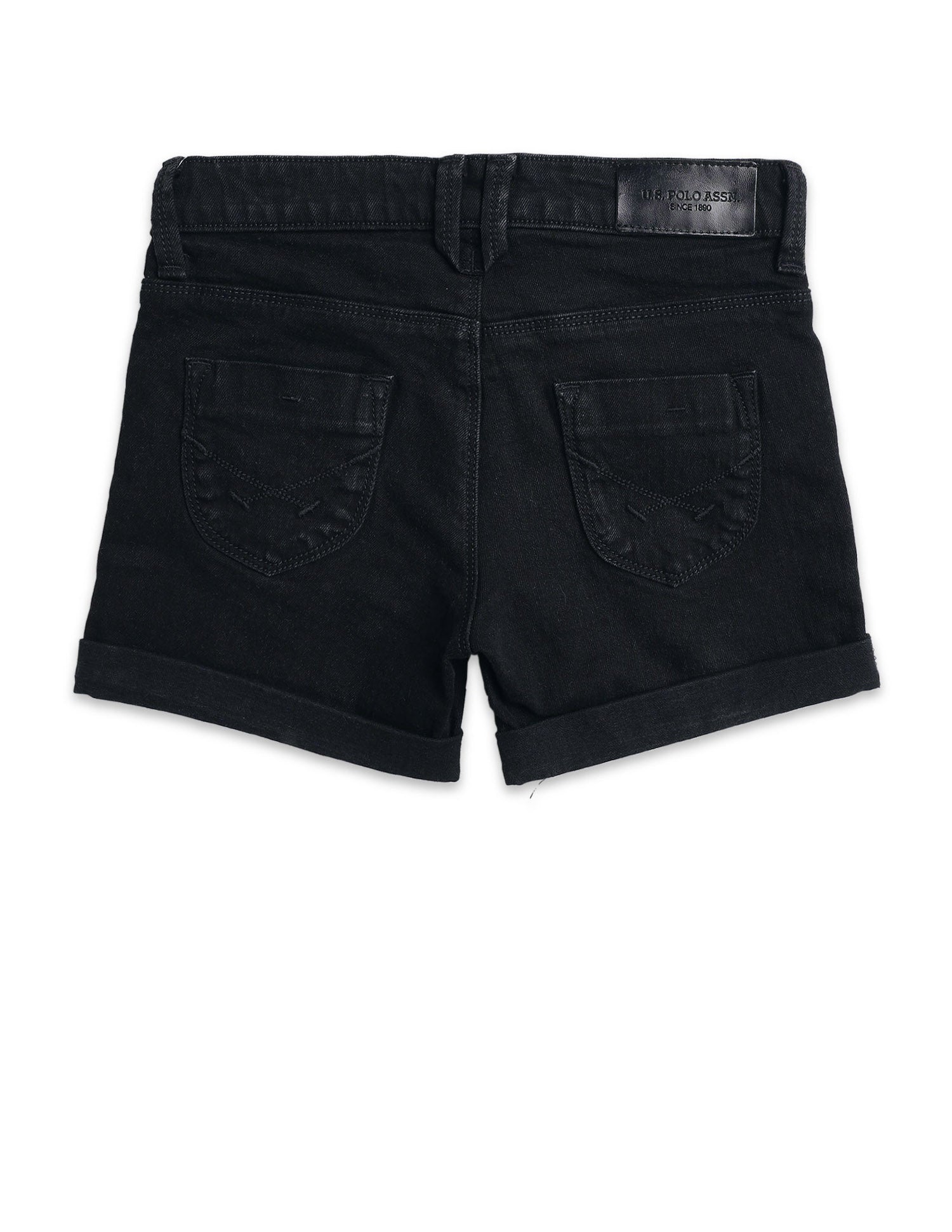 Girls Upturned Hem Denim Shorts Black - U.S. Polo Assn. India | Large
