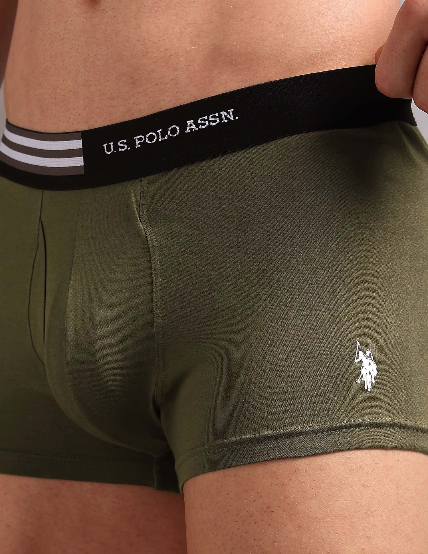Striped Waistband OET19 Trunks - Pack Of 2 Dark Olive and Uspa Black - U.S. Polo Assn. India | Large