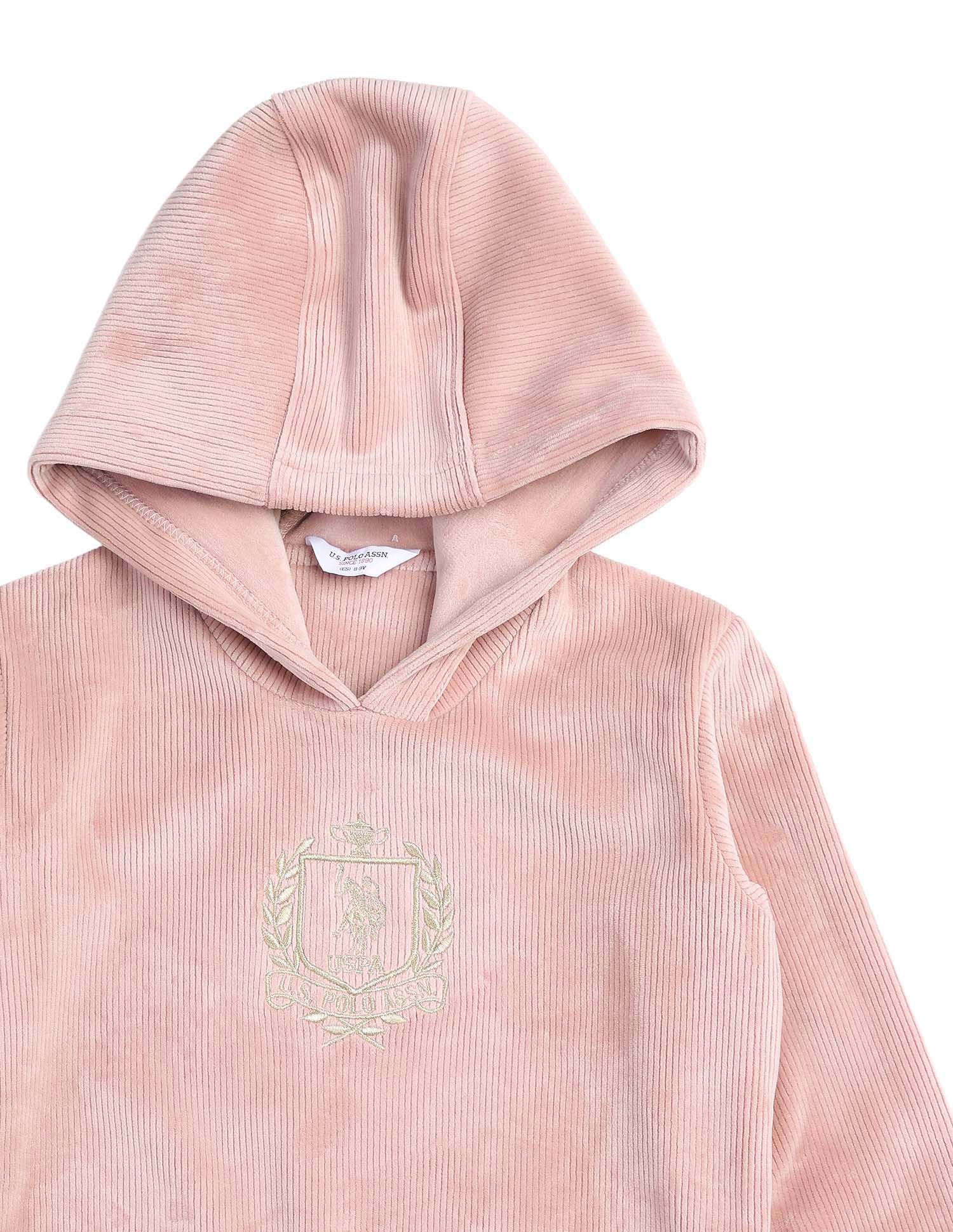 Girls Ribbed Hooded Sweatshirt Light Pink - U.S. POLO ASSN. | Large