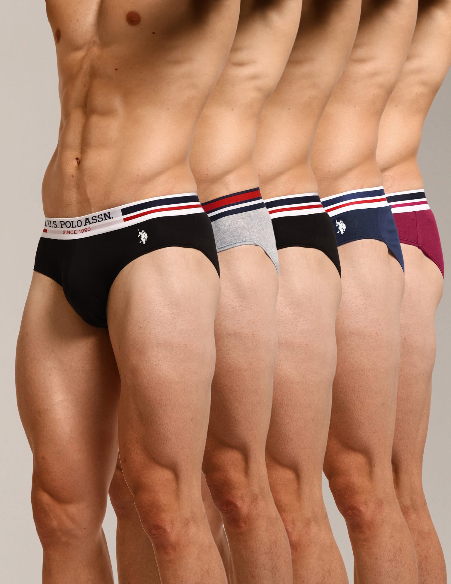 Logo Waistband Solid I006-P5 Briefs - Pack Of 5 Multi-colour - U.S. Polo Assn. India | Large