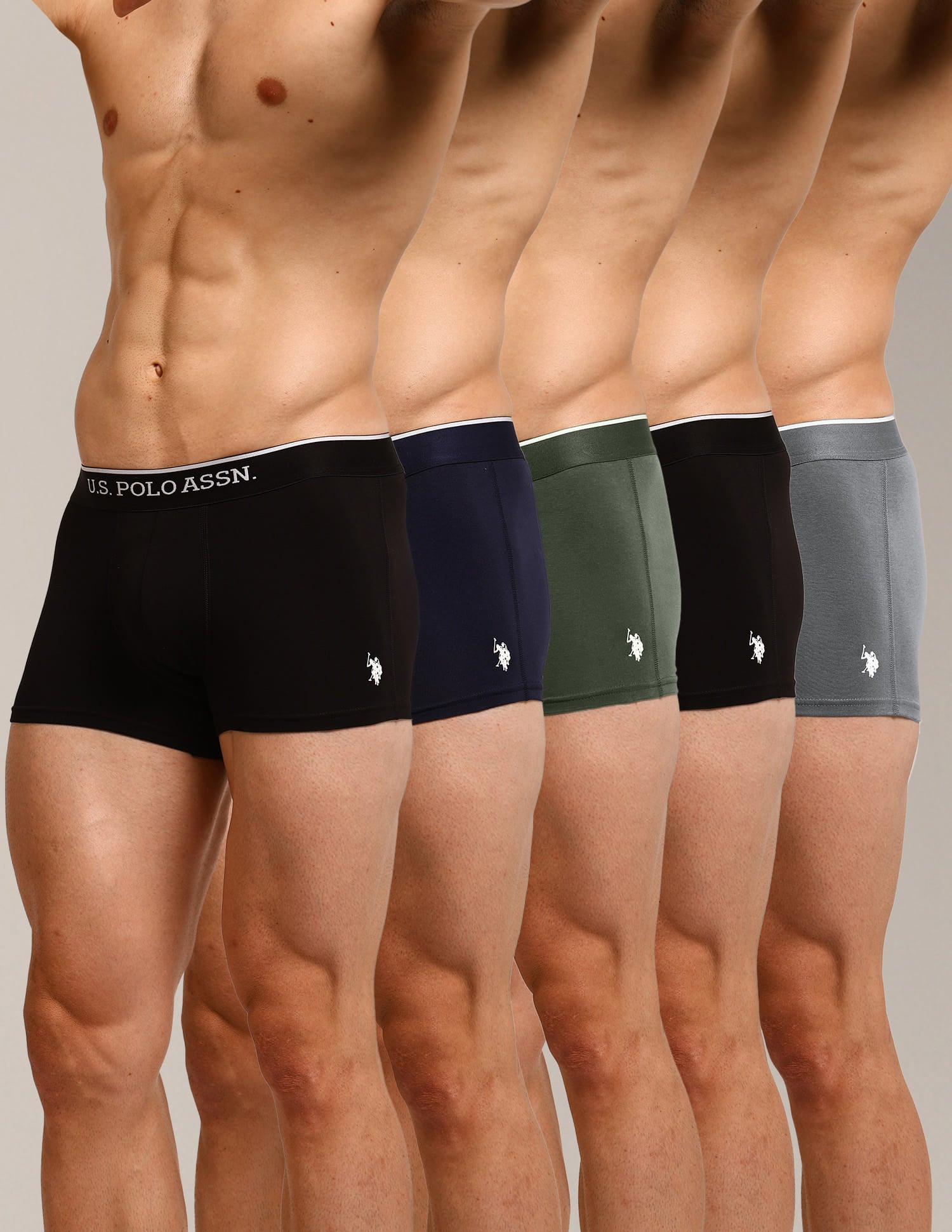 Solid Mid Rise ET004-P5 Trunks - Pack Of 5 Multi-colour - U.S. Polo Assn. India | Large
