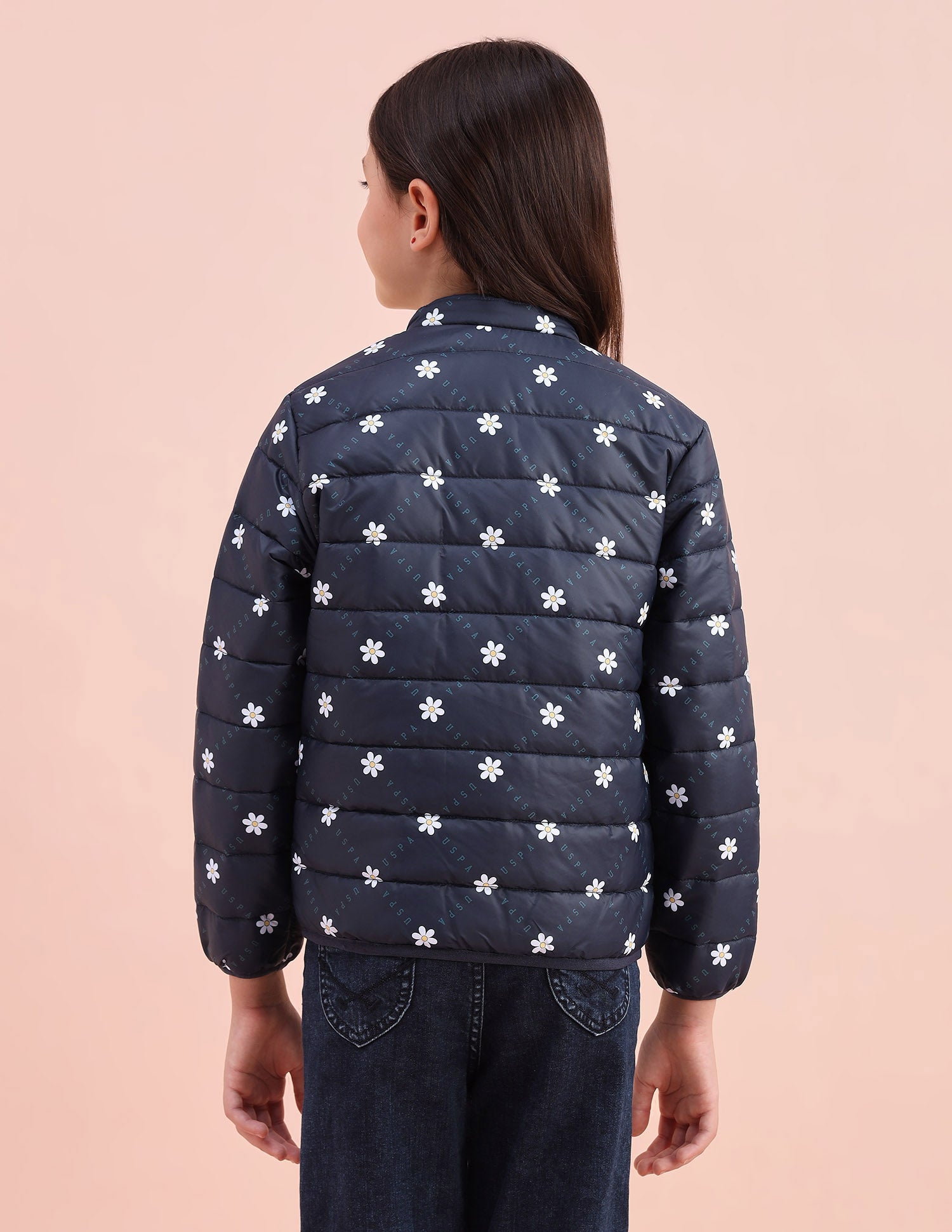 Floral Logo Printed Puffer Jacket Navy - U.S. POLO ASSN. | Large