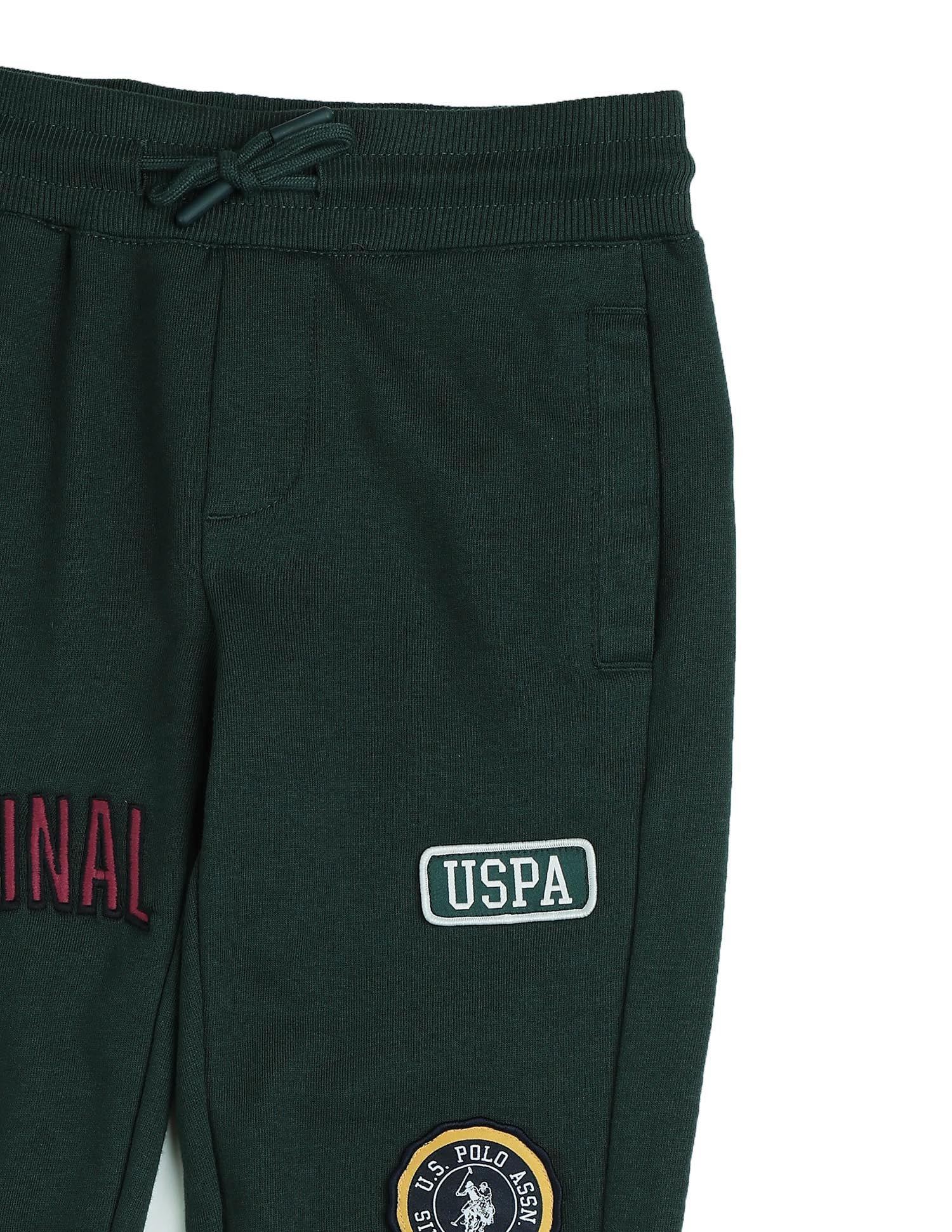 Boys Brand Appliqued Regular Fit Joggers Dark Green - U.S. POLO ASSN. | Large
