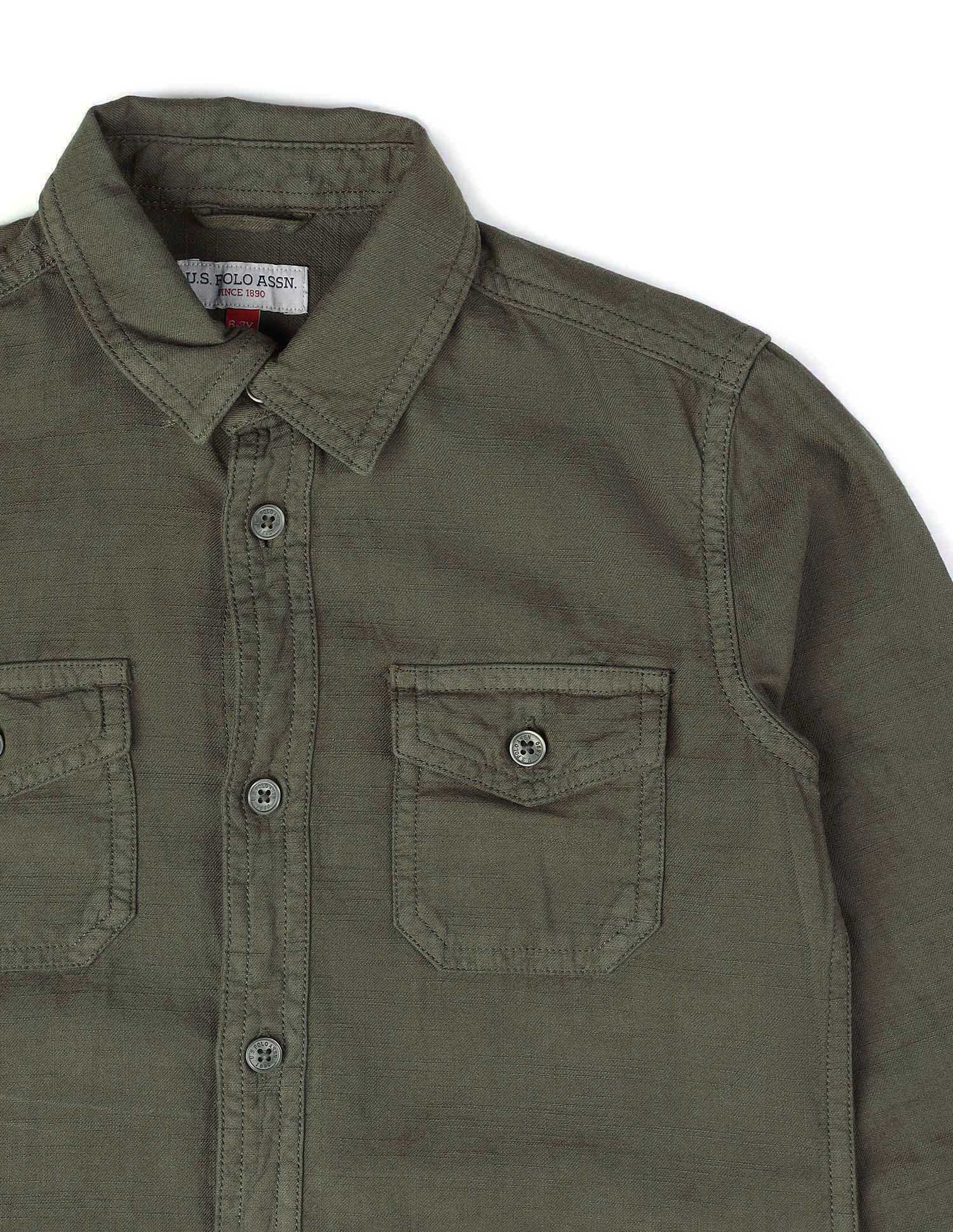 Boys Regular Fit Solid Shirt Olive - U.S. POLO ASSN. | Large