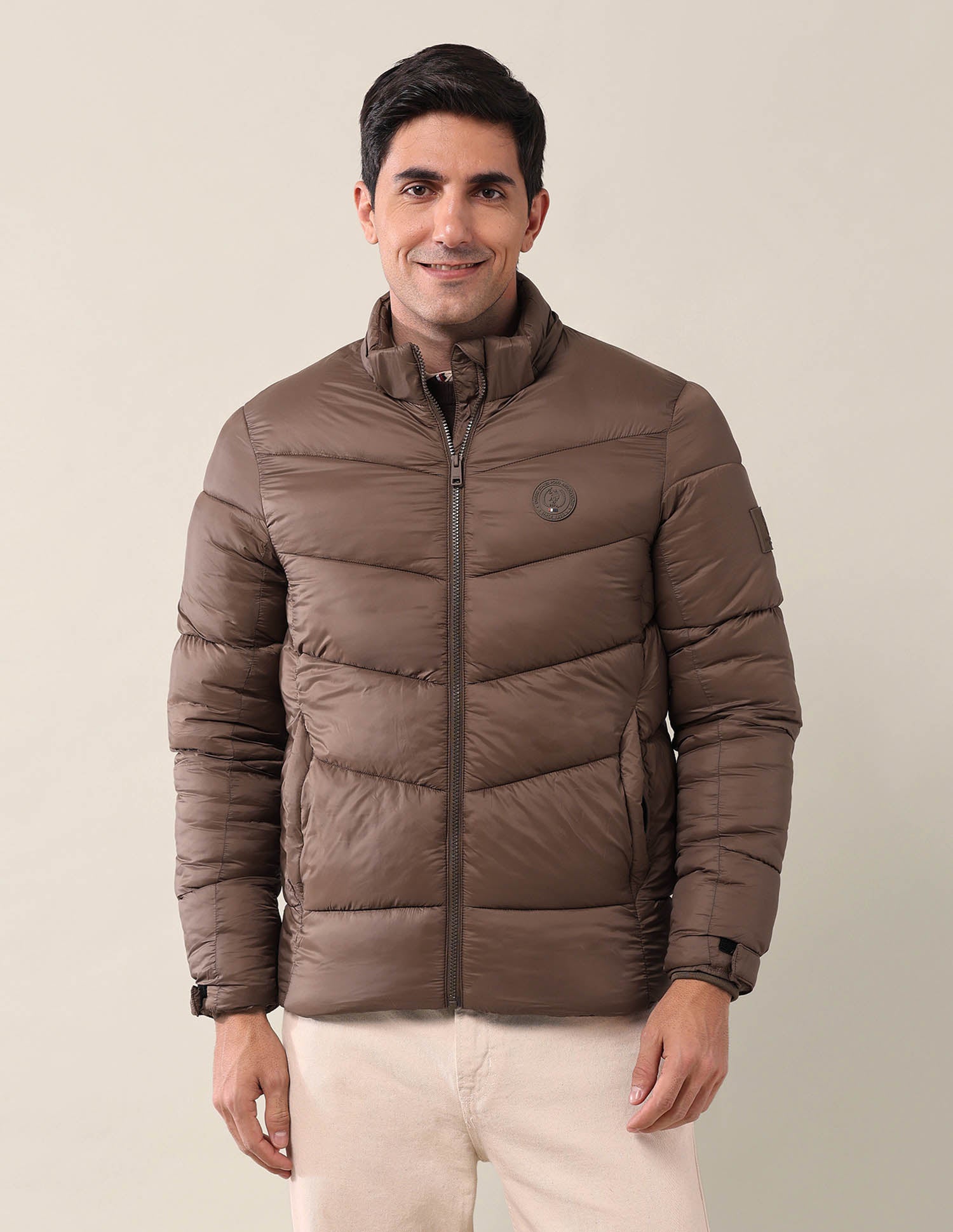 Solid Regular Fit Puffer Jacket Brown - U.S. POLO ASSN. | Large
