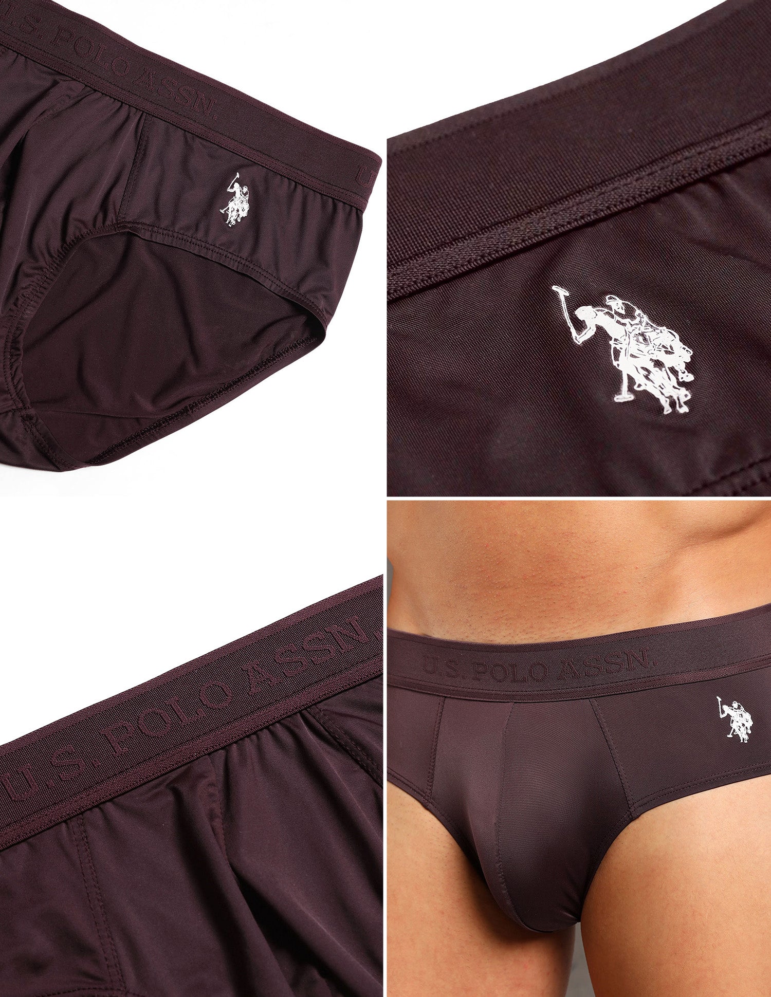Moisture Control Antibacterial AB001 Briefs - Pack Of 1 Wine - U.S. POLO ASSN. | Large