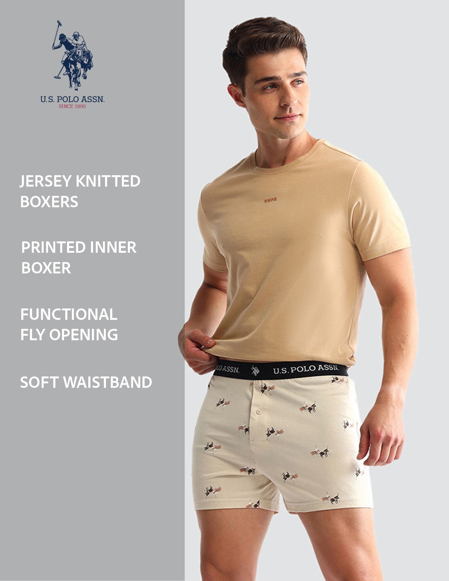 Printed Cotton OEX09 Boxers - Pack Of 2 Navy and Beige - U.S. POLO ASSN. | Large