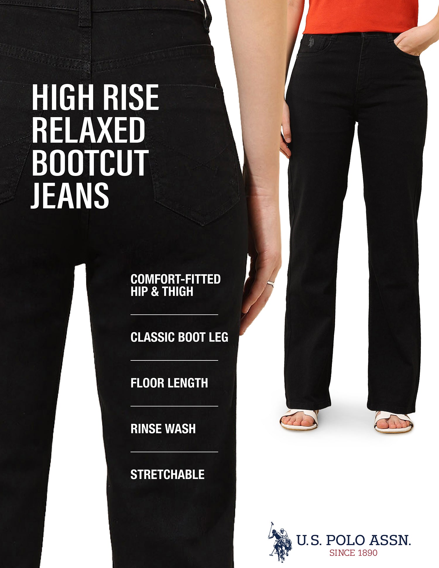 High Rise Flared Jeans Black - U.S. Polo Assn. India | Large