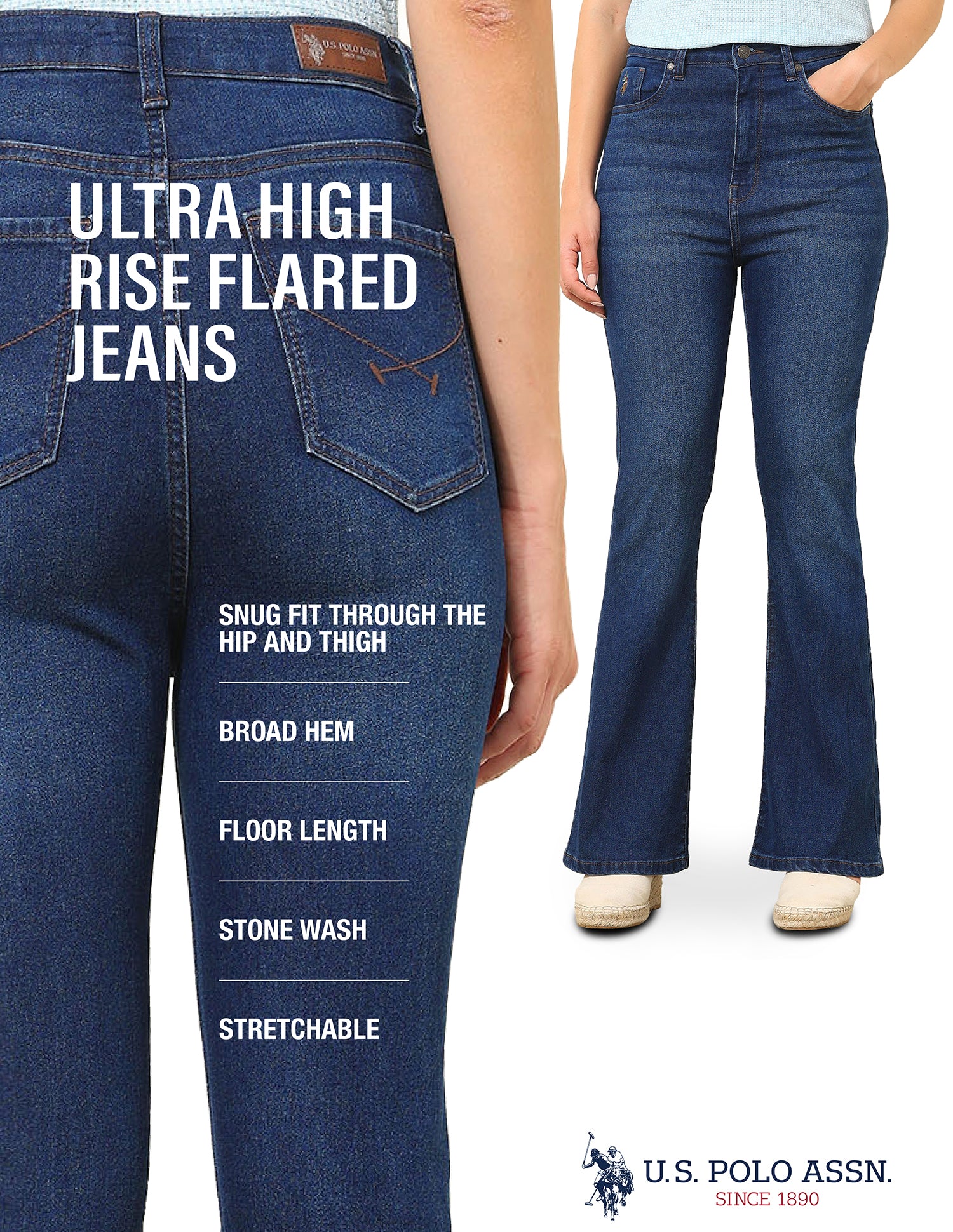 Ultra-High Rise Flared Fit Jeans Dark Blue - U.S. Polo Assn. India | Large