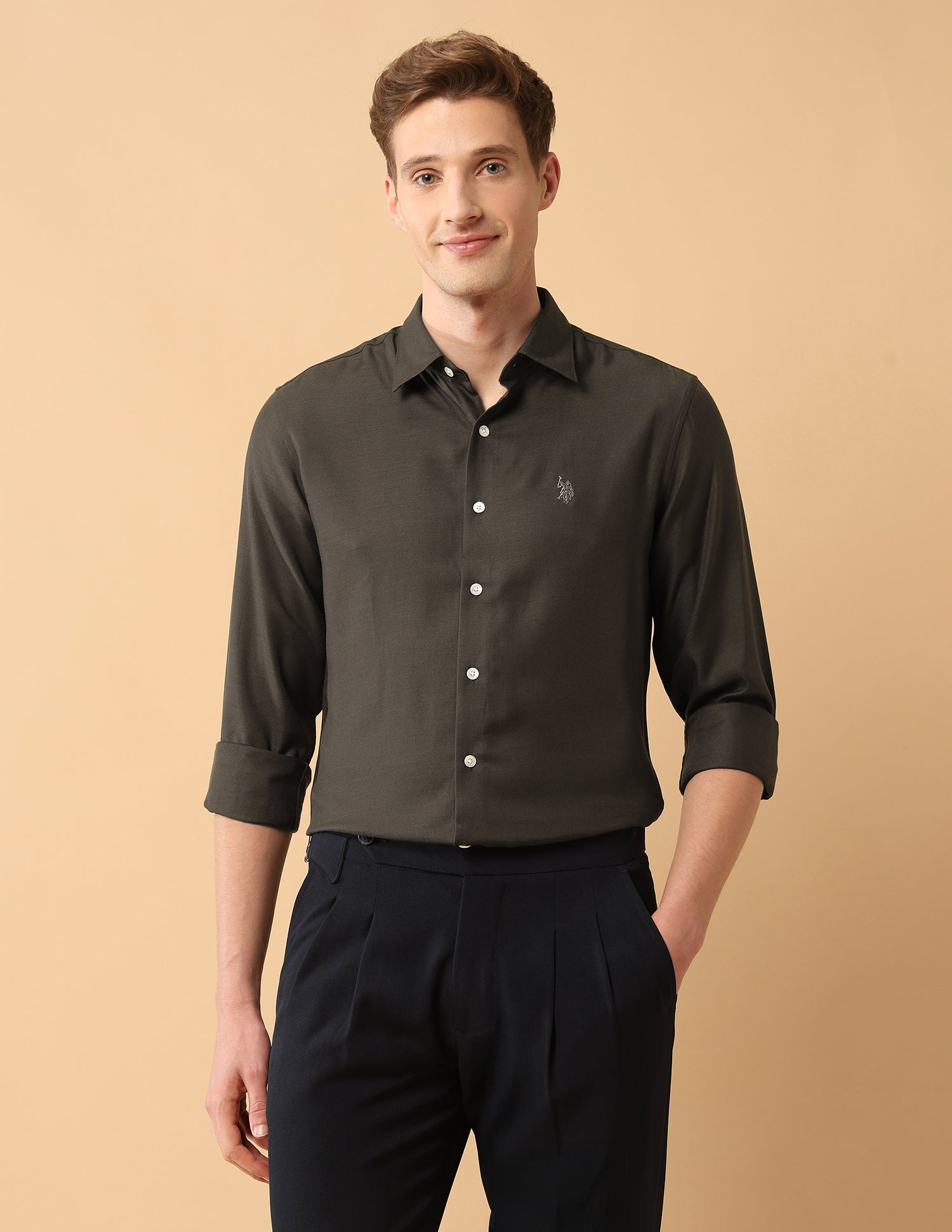 Pacho X Twill Tailored Fit Shirt Choco - U.S. Polo Assn. India | Large