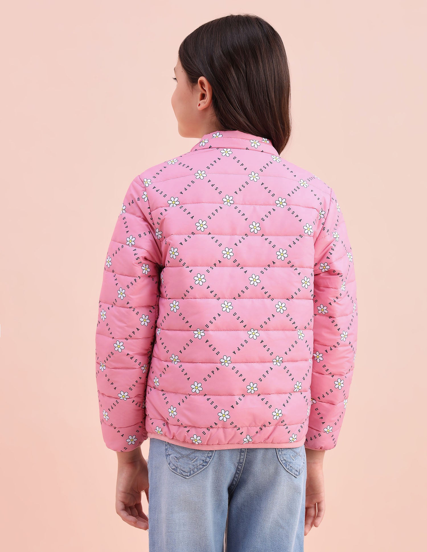 Floral Logo Printed Puffer Jacket Pink - U.S. POLO ASSN. | Large
