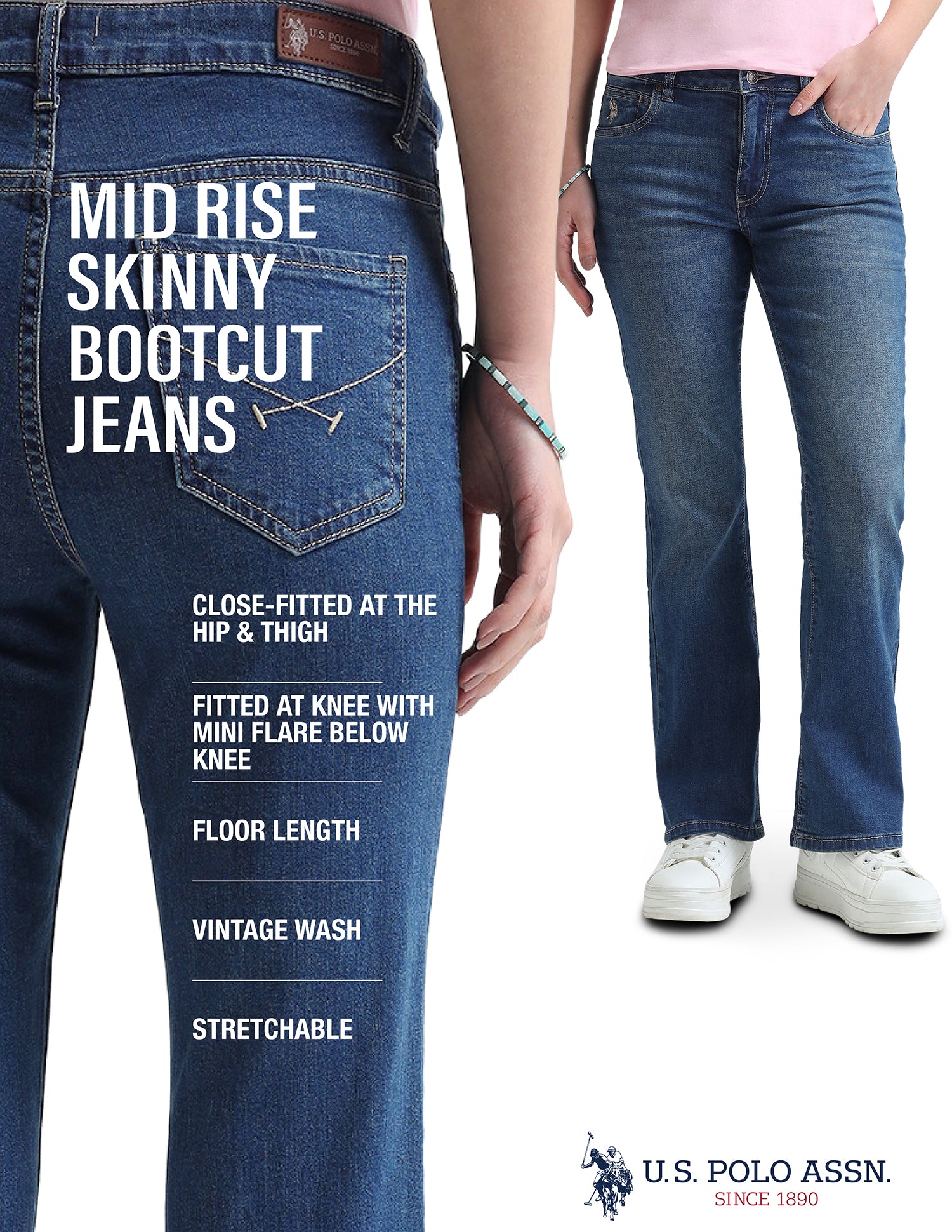 Skinny Bootcut Fit Blue Jeans Blue - U.S. Polo Assn. India | Large