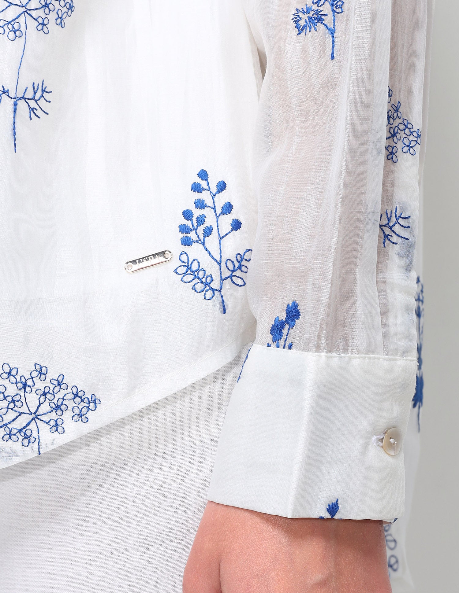 Floral Embroidered Oversized Fit Shirt Off White - U.S. Polo Assn. India | Large