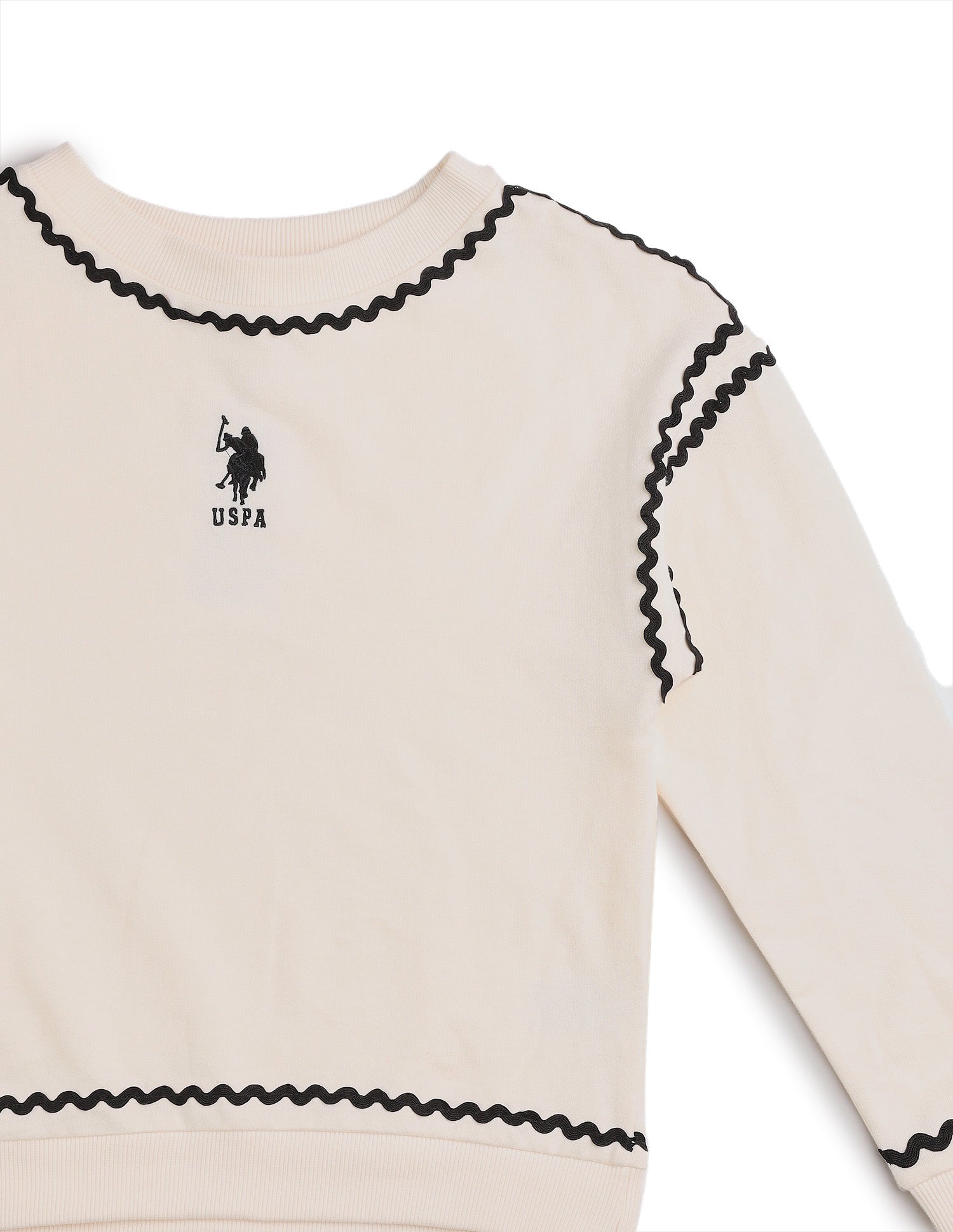 Girls Solid Comfort Fit Sweatshirt Off White - U.S. POLO ASSN. | Large