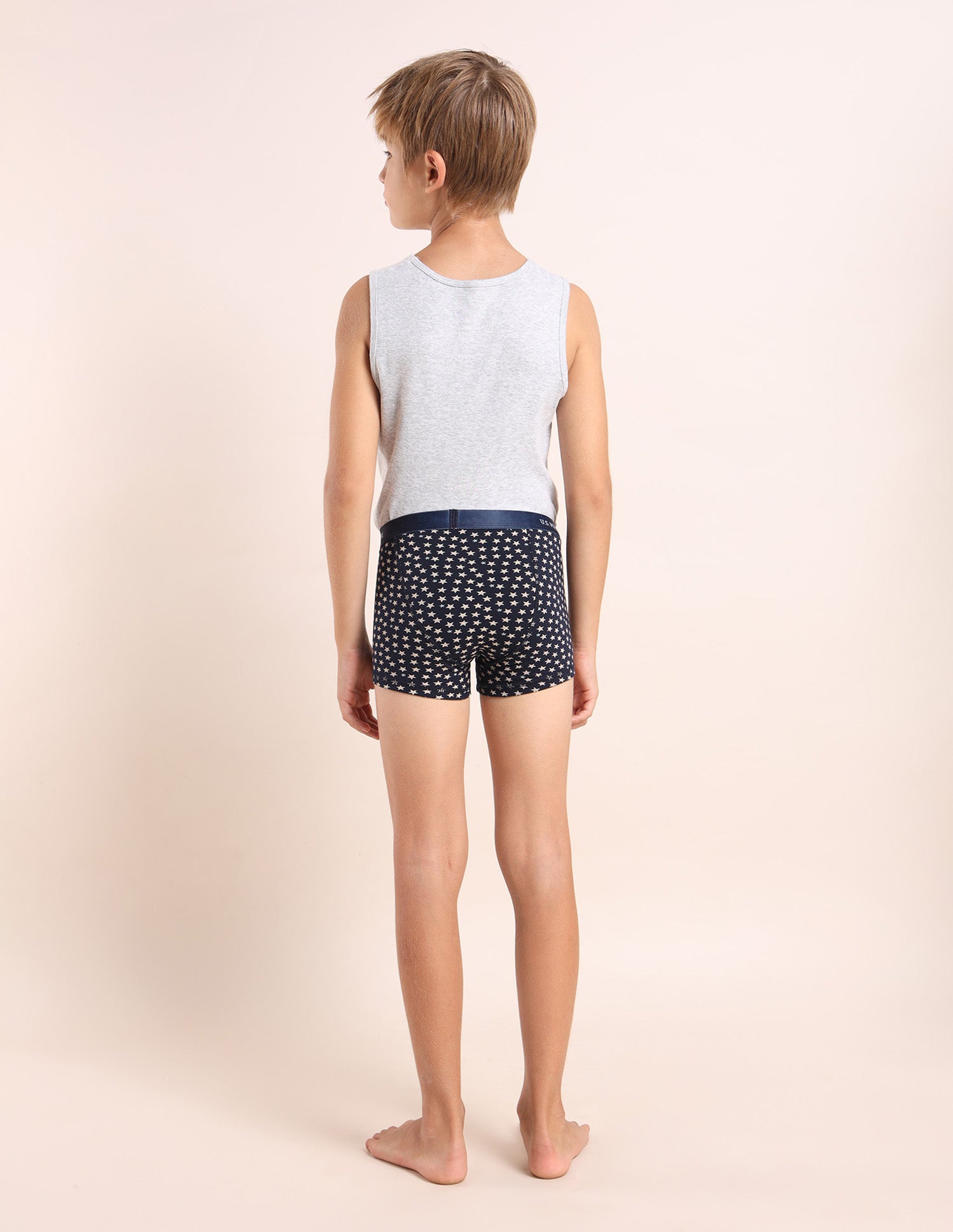 Boys Mid Rise Cotton Spandex Trunks - Pack Of 3 Navy, White and Blue - U.S. POLO ASSN. | Large