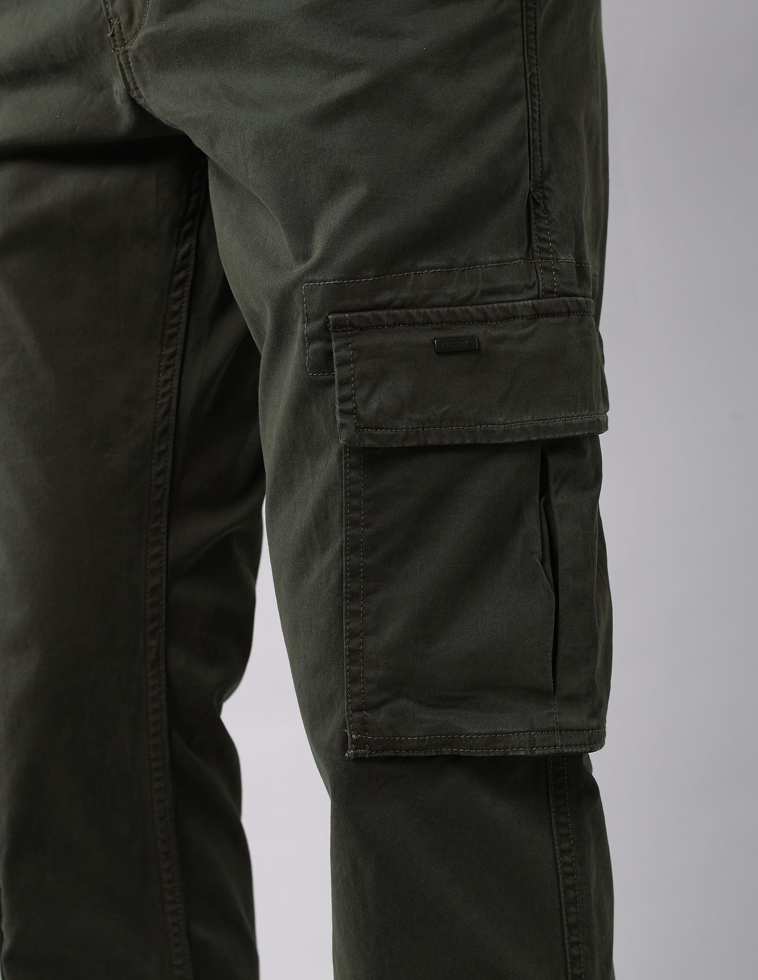 Pure Cotton Solid Cargos Olive - U.S. Polo Assn. India | Large