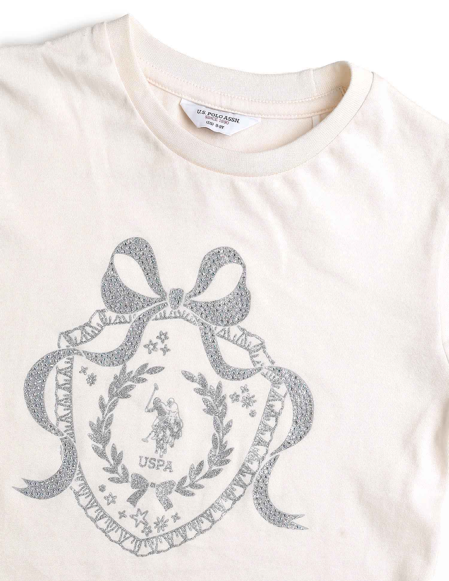 Girls Embellised Metallic Brand Printed Top Off White - U.S. POLO ASSN. | Large