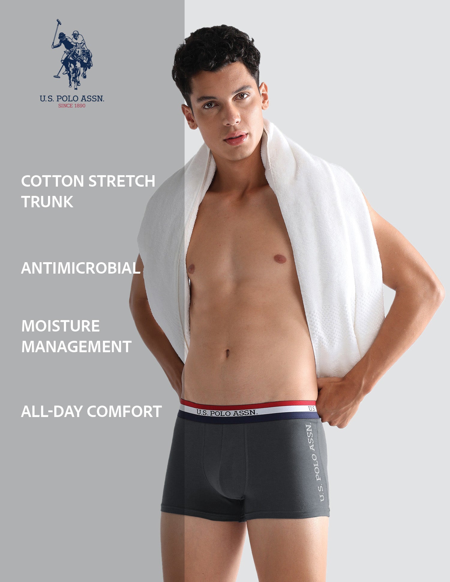 Solid Antibacterial ET002 Trunks - Pack Of 2 Iron Gate and Black - U.S. POLO ASSN. | Large