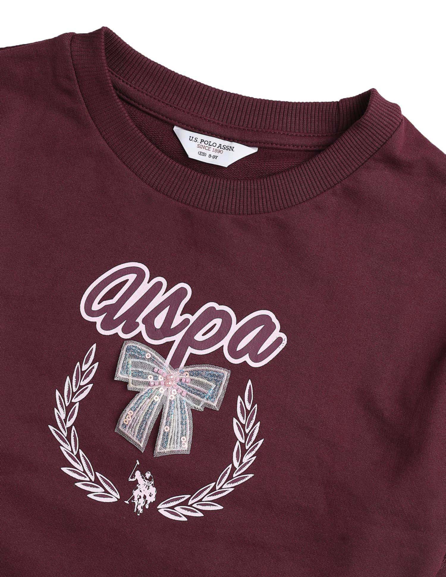 Girls Brand Printed Regular Fit Sweatshirt Burgundy - U.S. POLO ASSN. | Large