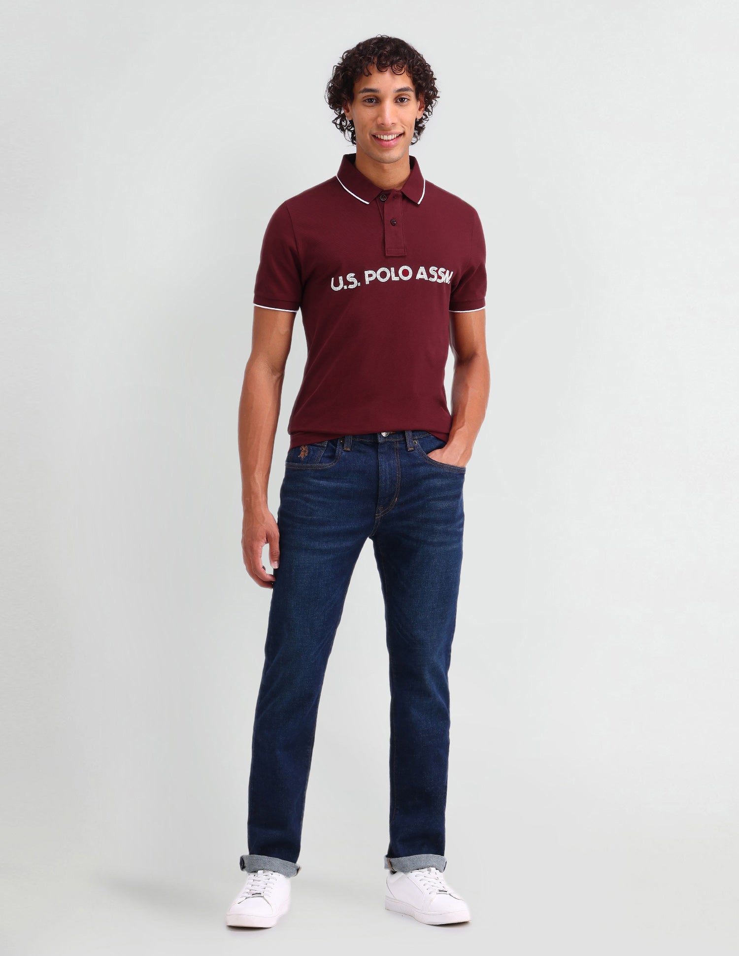 Brand Printed Muscle Fit Polo Shirt Pomograte - U.S. Polo Assn. India | Large