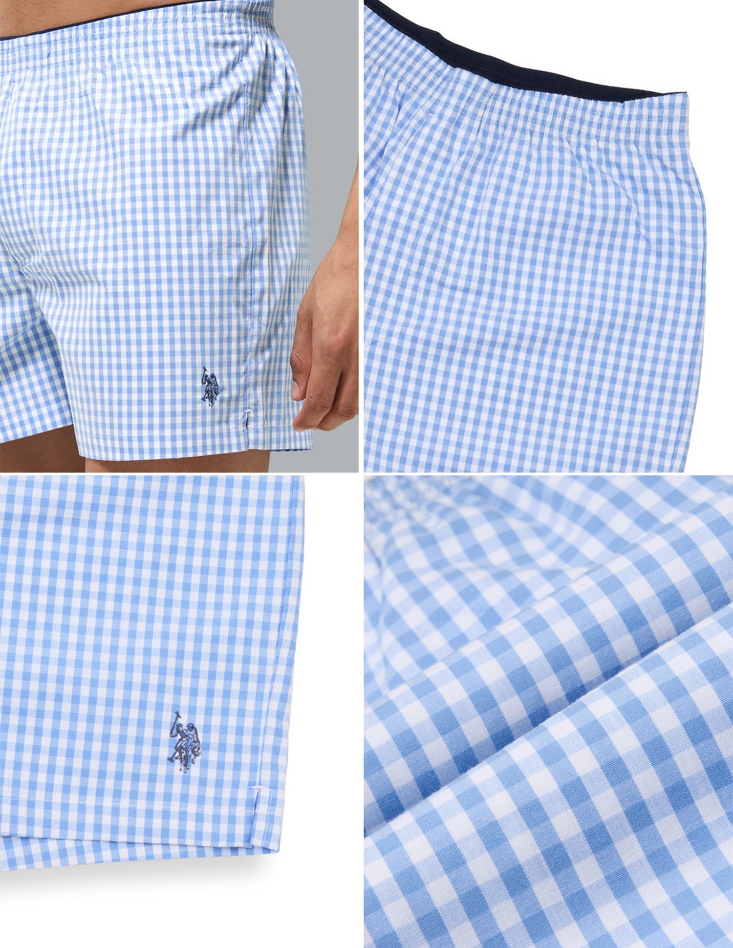 Gingham Checked OEX24 Boxer Shorts Light Blue - U.S. Polo Assn. India | Large