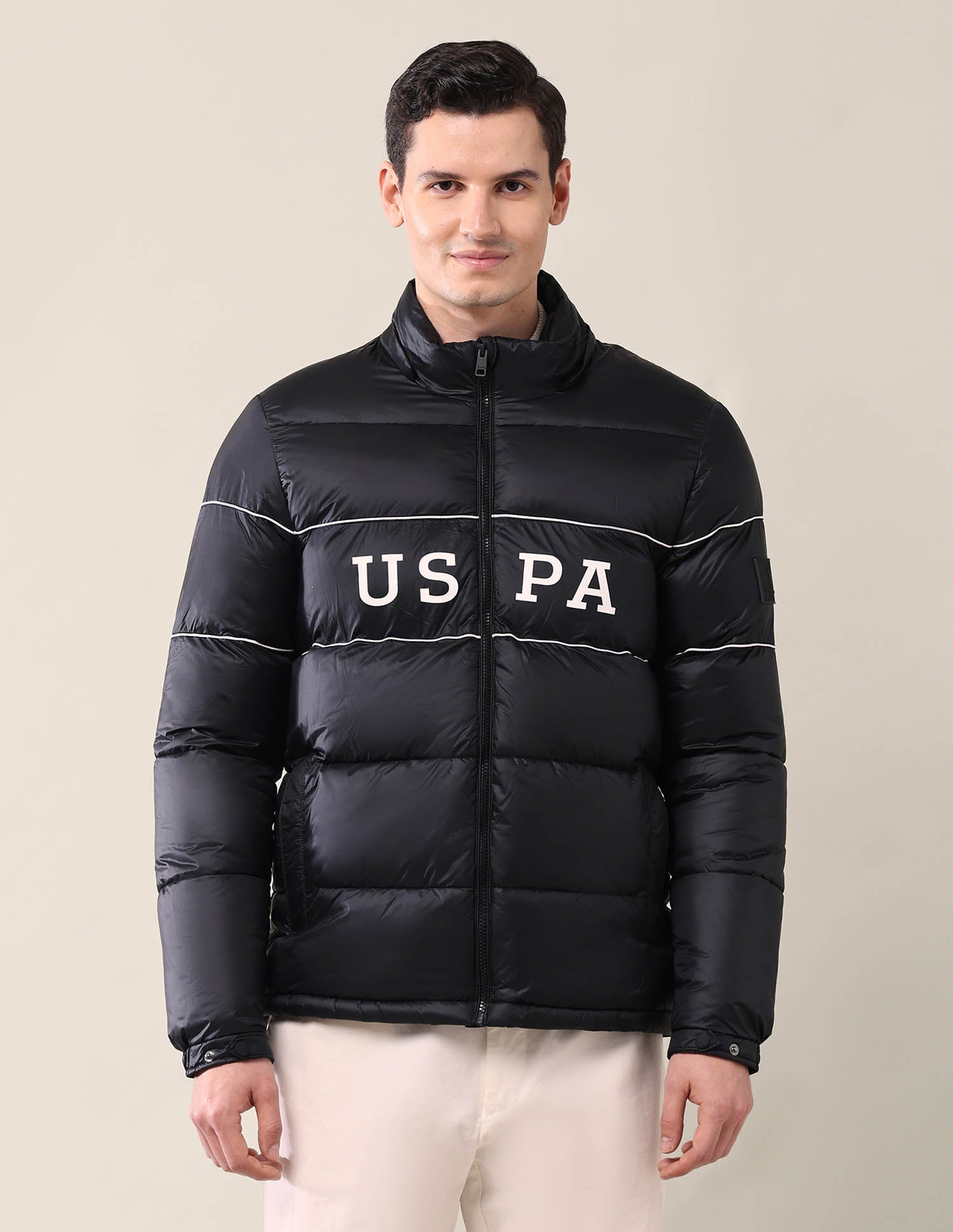 Colourblocked Regular Fit Puffer Jacket Black - U.S. Polo Assn. India | Large