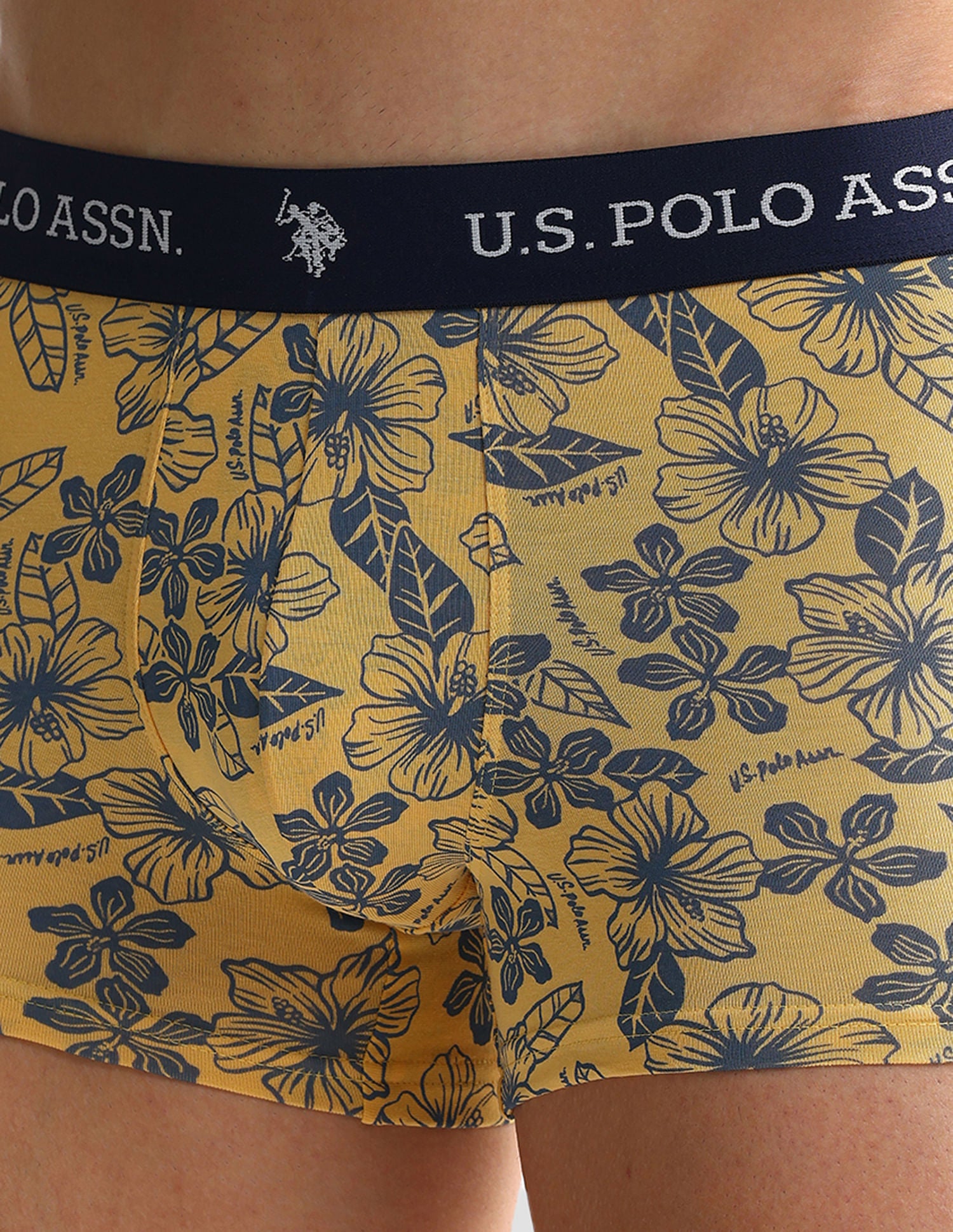 Elastic Waistband Ribbed OET08 Trunks - Pack Of 3 Grey, White, and Yellow - U.S. POLO ASSN. | Large