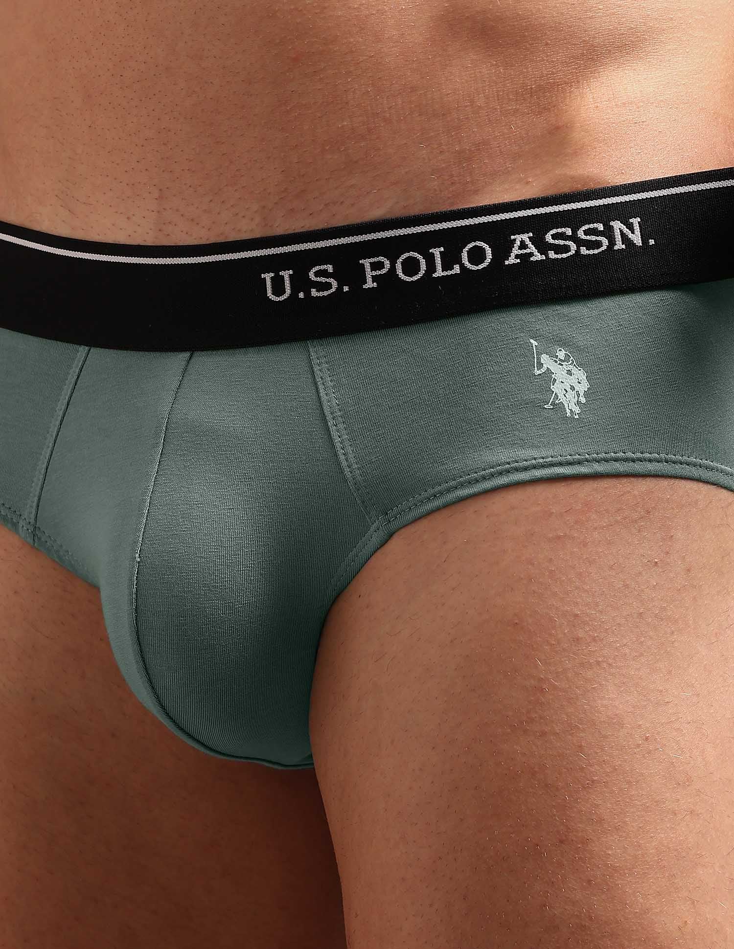 Cotton Stretch Breathable OEB18 Briefs - Pack Of 2 Uspa Black and Chinnos Green - U.S. POLO ASSN. | Large