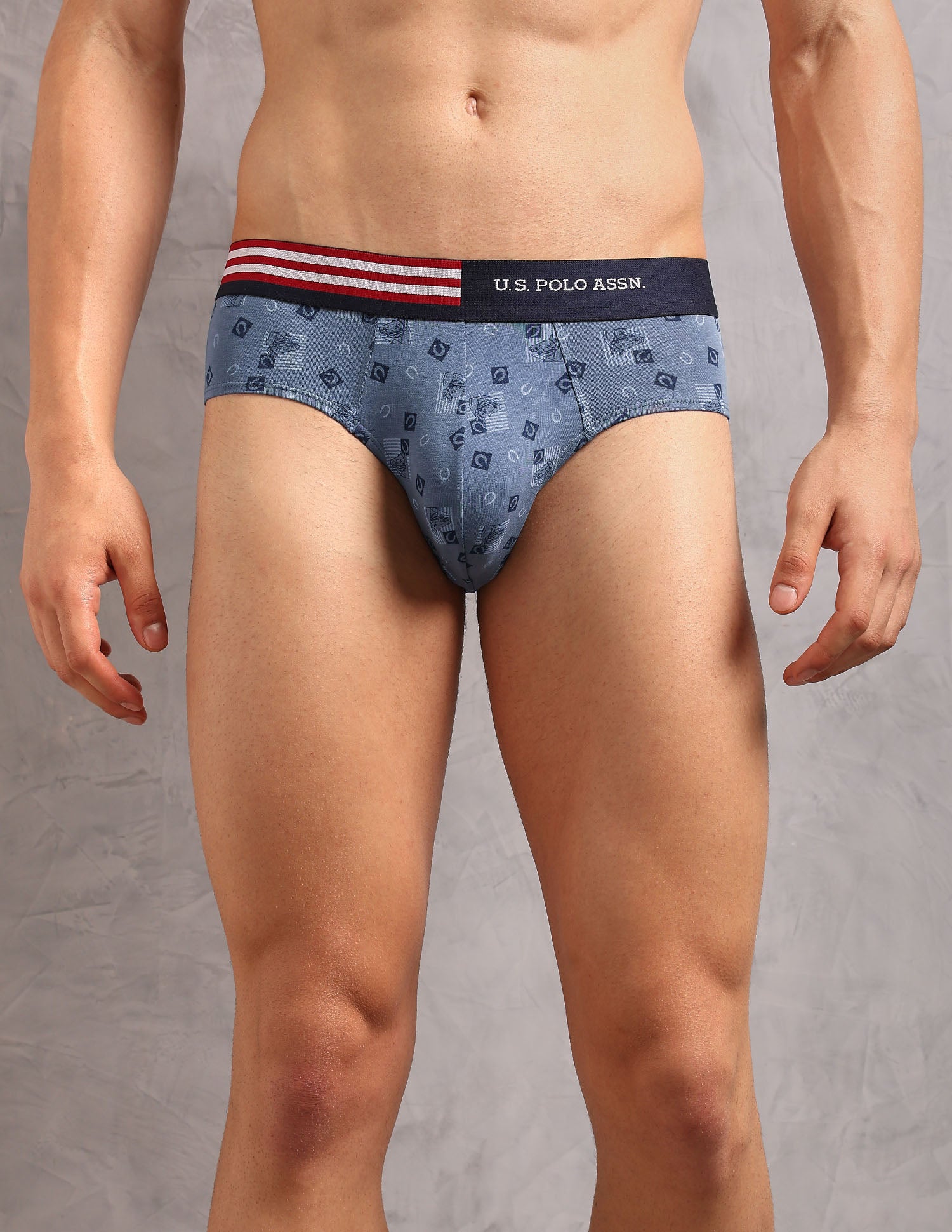 Printed Low Rise OEB20 Briefs - Pack Of 3 Orion Blue, Buring Sea and Asphalight - U.S. Polo Assn. India | Large