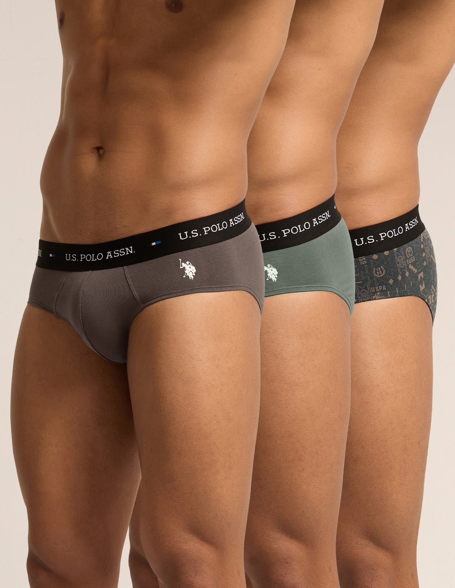 Breathable Cotton Stretch OEB25 Briefs - Pack of 3 Java|Bettle|Forest River - U.S. Polo Assn. India | Large
