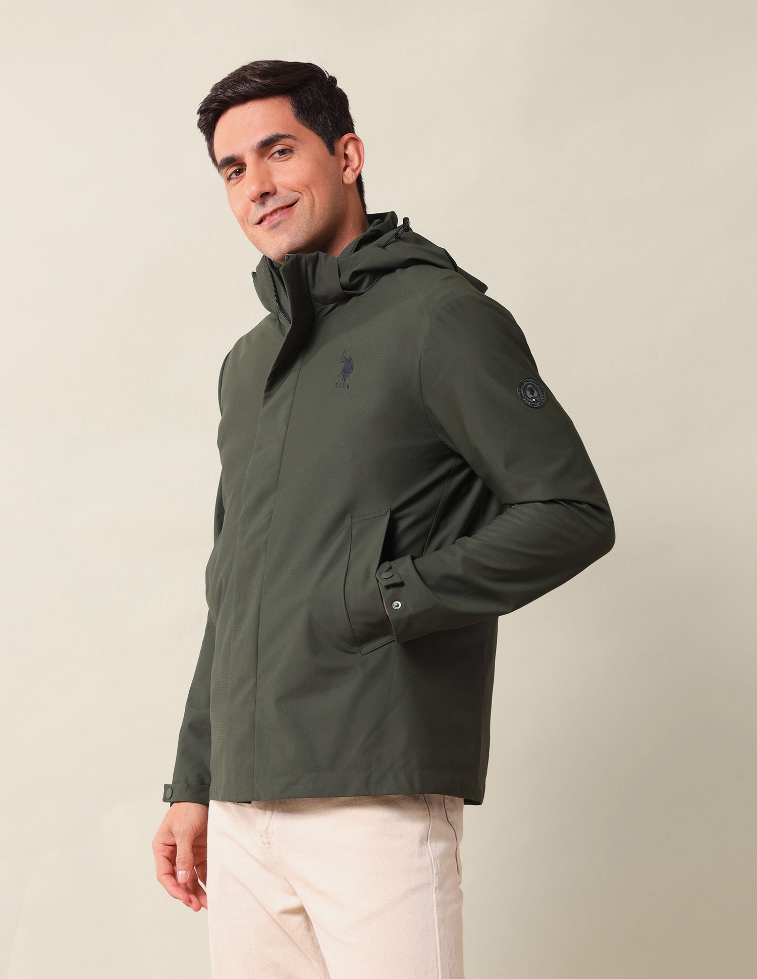 Hooded Solid Jacket Olive - U.S. Polo Assn. India | Large