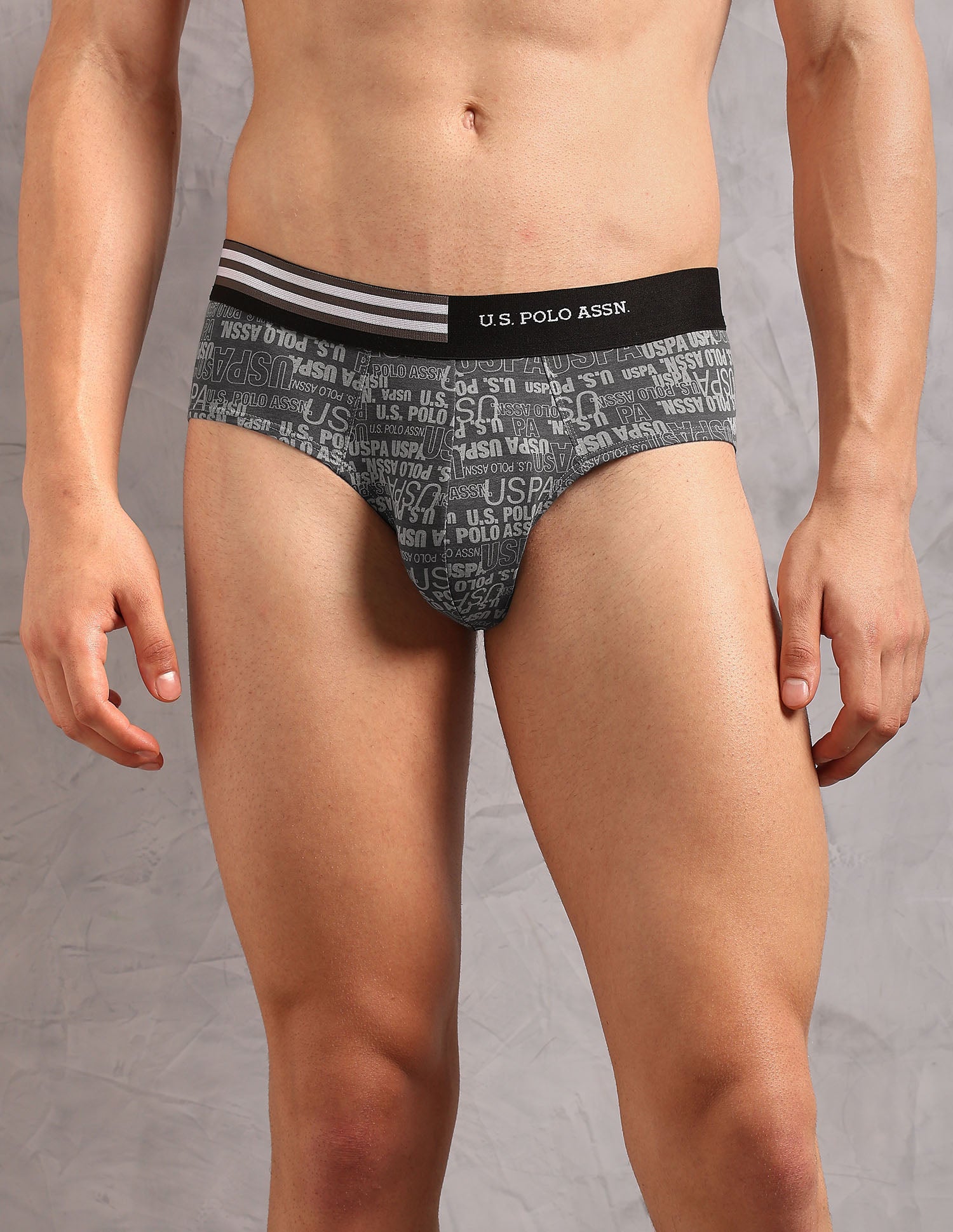 Printed Low Rise OEB20 Briefs - Pack Of 3 Uspa Black, Orion Blue and Asphalight - U.S. Polo Assn. India | Large