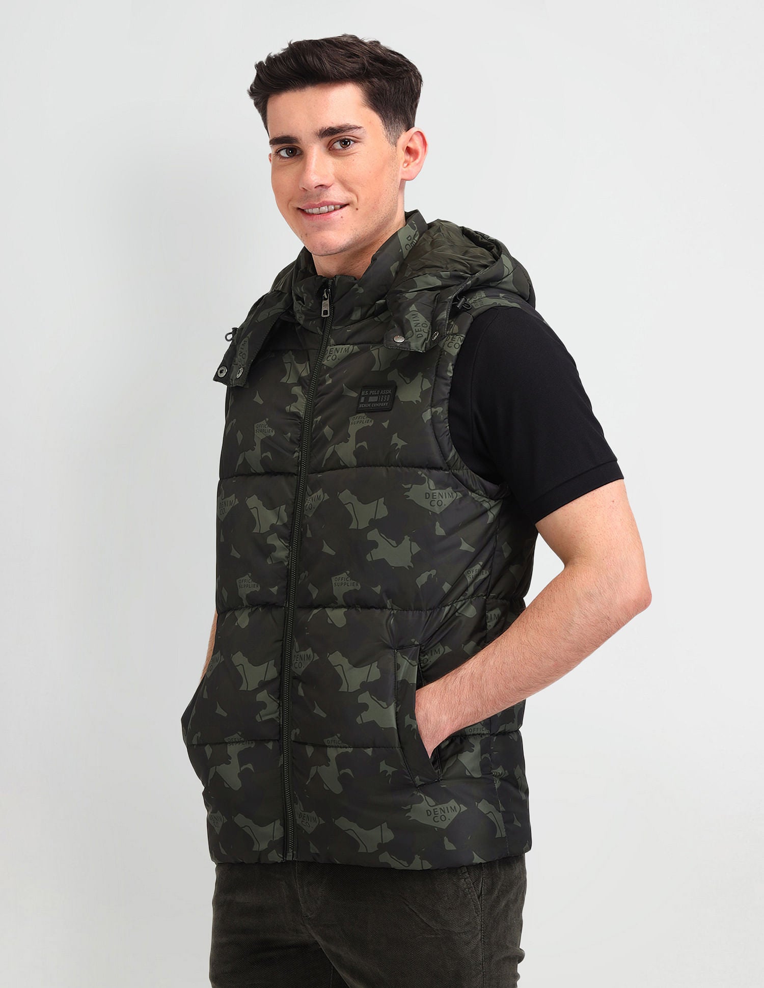 Camouflage Print Regular Fit Jacket Charcoal-Olive Camo - U.S. POLO ASSN. | Large