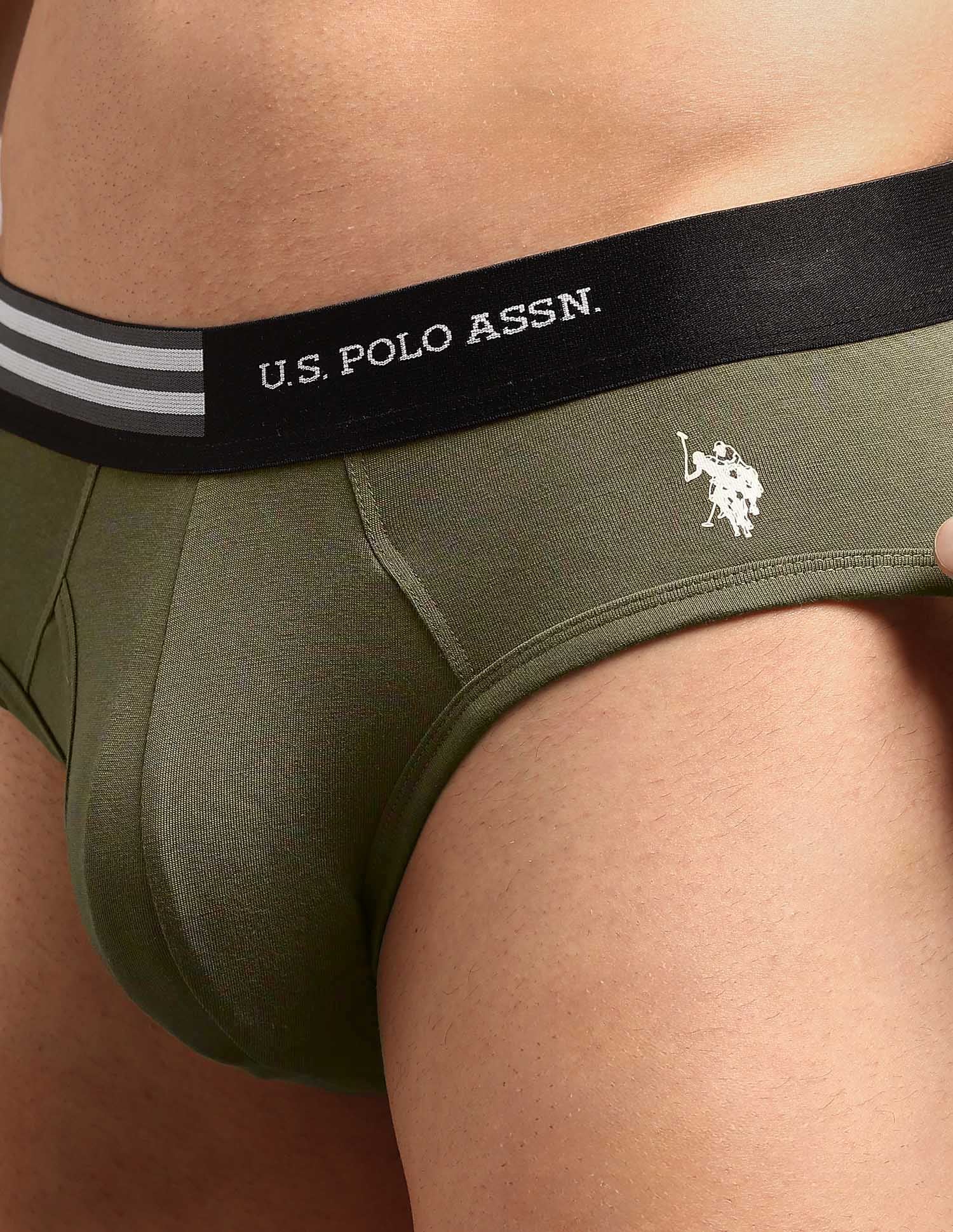 Striped Waistband OEB19 Briefs - Pack Of 2 Coco Creme and Dark Olive - U.S. Polo Assn. India | Large