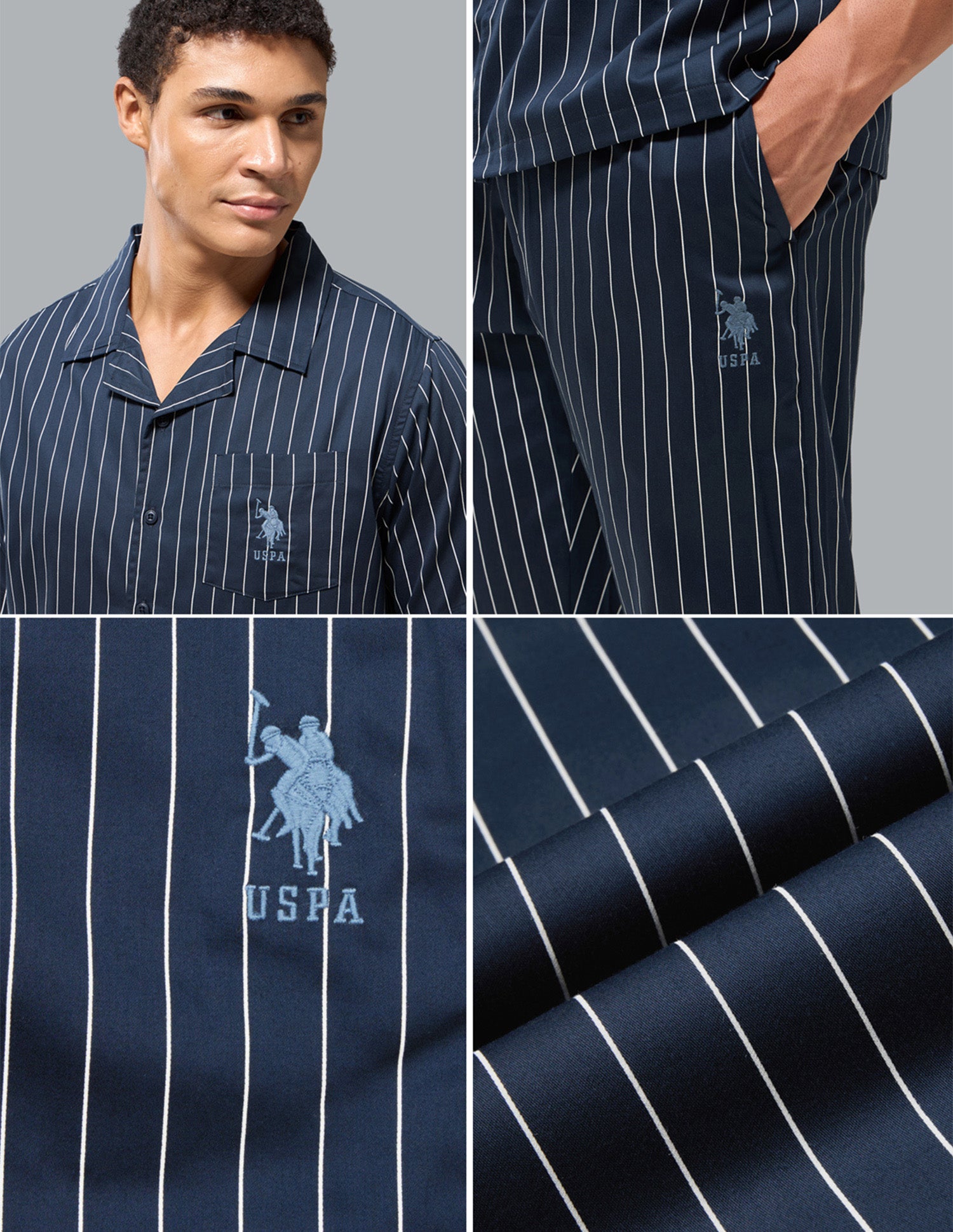 Pure Cotton Striped OESS03 Sleep Set Navy - U.S. Polo Assn. India | Large