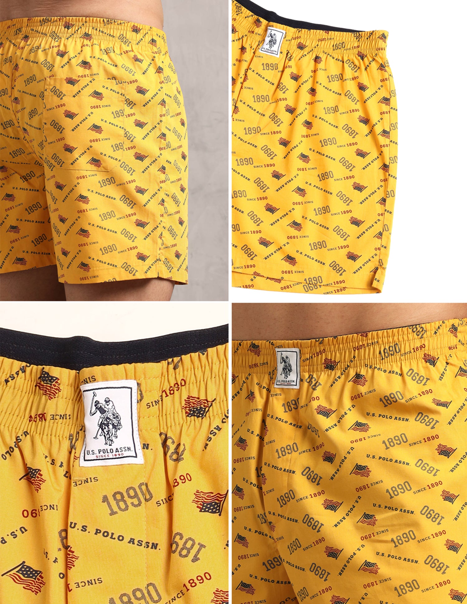 Pure Cotton Printed I657-PR Boxers - Pack Of 1 Mustard Flag - U.S. Polo Assn. India | Large