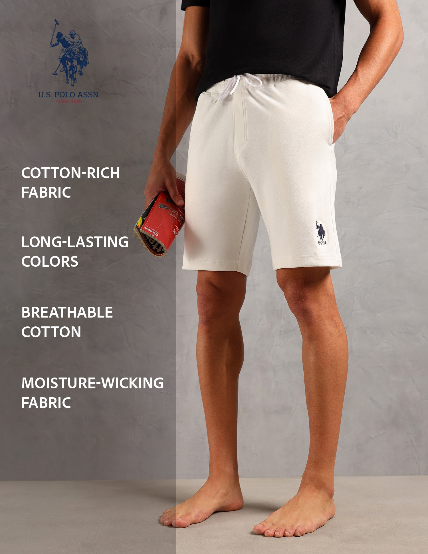Breathable Cotton Solid OES08 Shorts - Pack Of 1 Uspa White - U.S. POLO ASSN. | Large