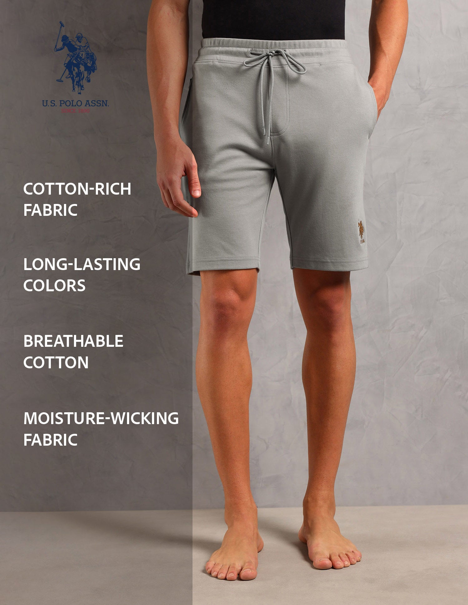 Breathable Cotton Solid OES08 Shorts - Pack Of 1 Formal Grey - U.S. POLO ASSN. | Large