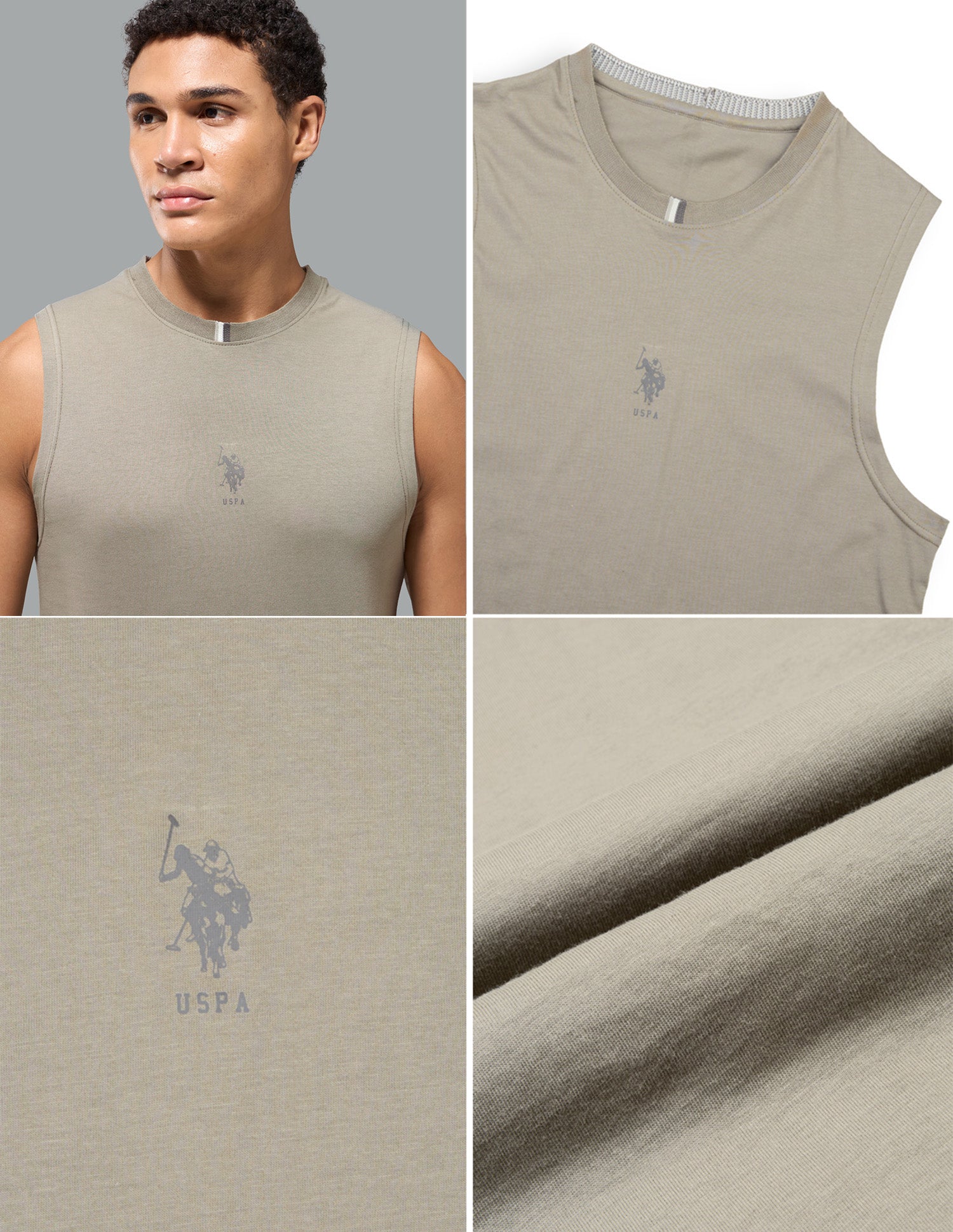 Pure Cotton Breathable OEV12 Gym Vest Timber Wolf - U.S. Polo Assn. India | Large