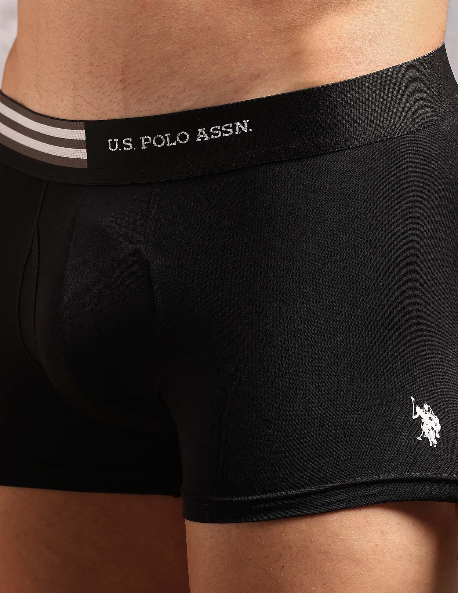 Striped Waistband OET19 Trunks - Pack Of 2 Dark Olive and Uspa Black - U.S. Polo Assn. India | Large
