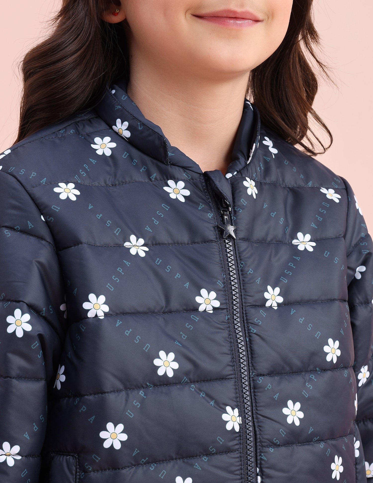 Floral Logo Printed Puffer Jacket Navy - U.S. POLO ASSN. | Large