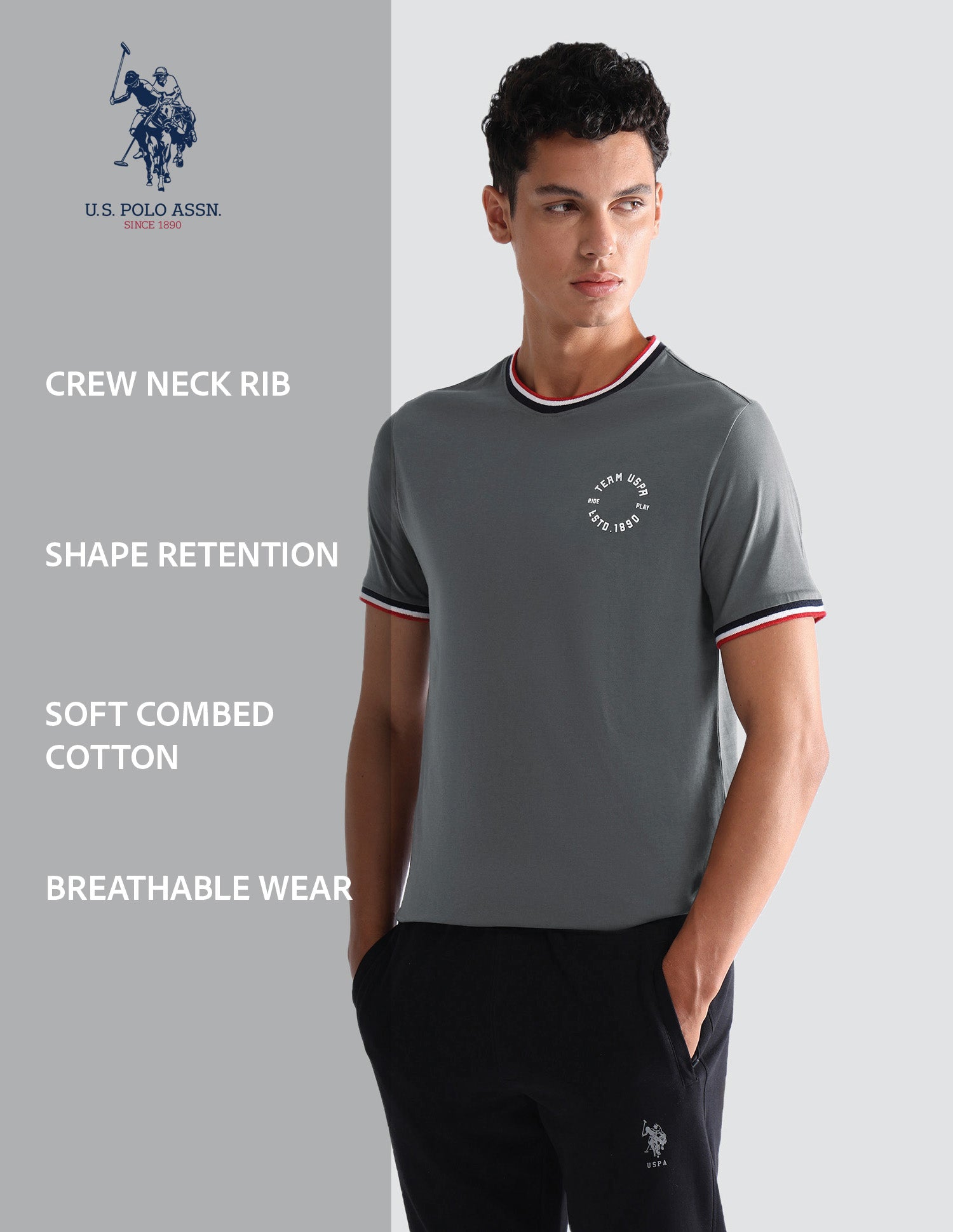 Comfort Fit Pure Cotton OEE01 Lounge T-Shirt - Pack Of 2 Dark Grey and Dark Wine - U.S. POLO ASSN. | Large