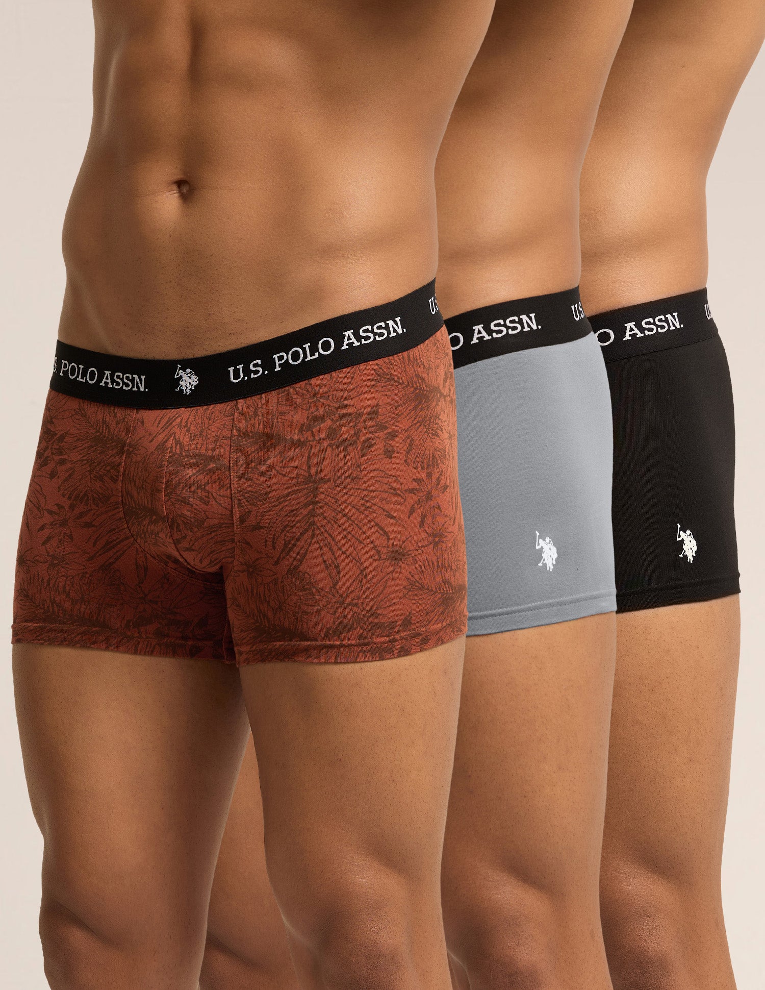 All Day Breathable OET26 Trunks - Pack of 3 Grey/Red/Black - U.S. Polo Assn. India | Large