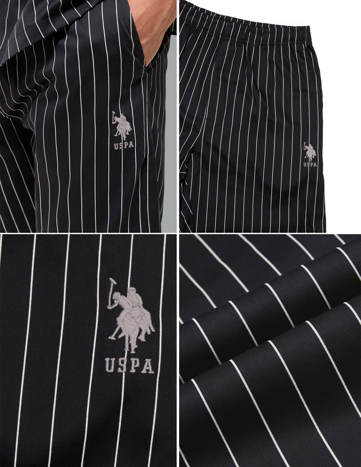 Pure Cotton Striped OESS03 Sleep Set Black - U.S. Polo Assn. India | Large