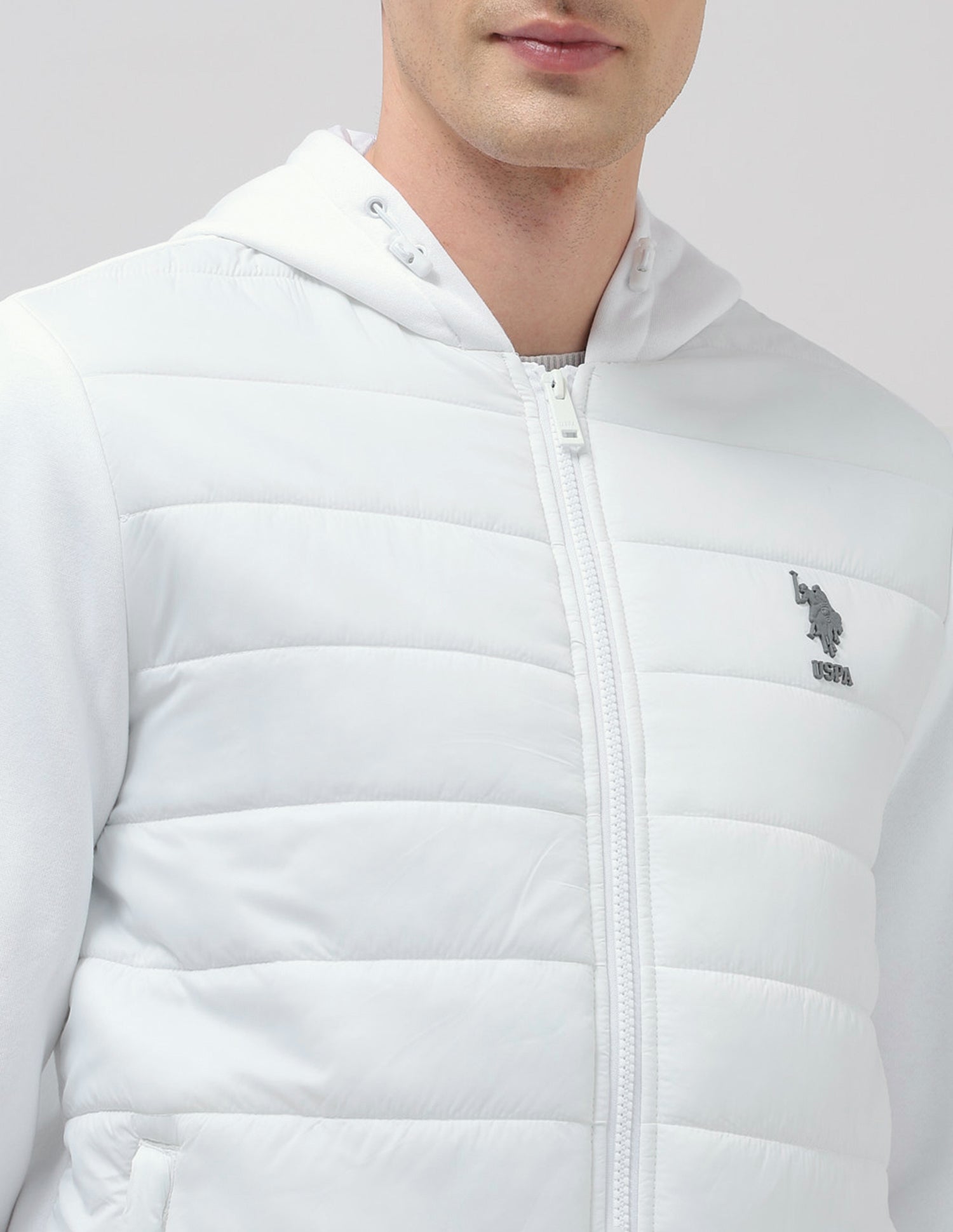 Solid Regular Fit Puffer Jacket Ivory - U.S. POLO ASSN. | Large