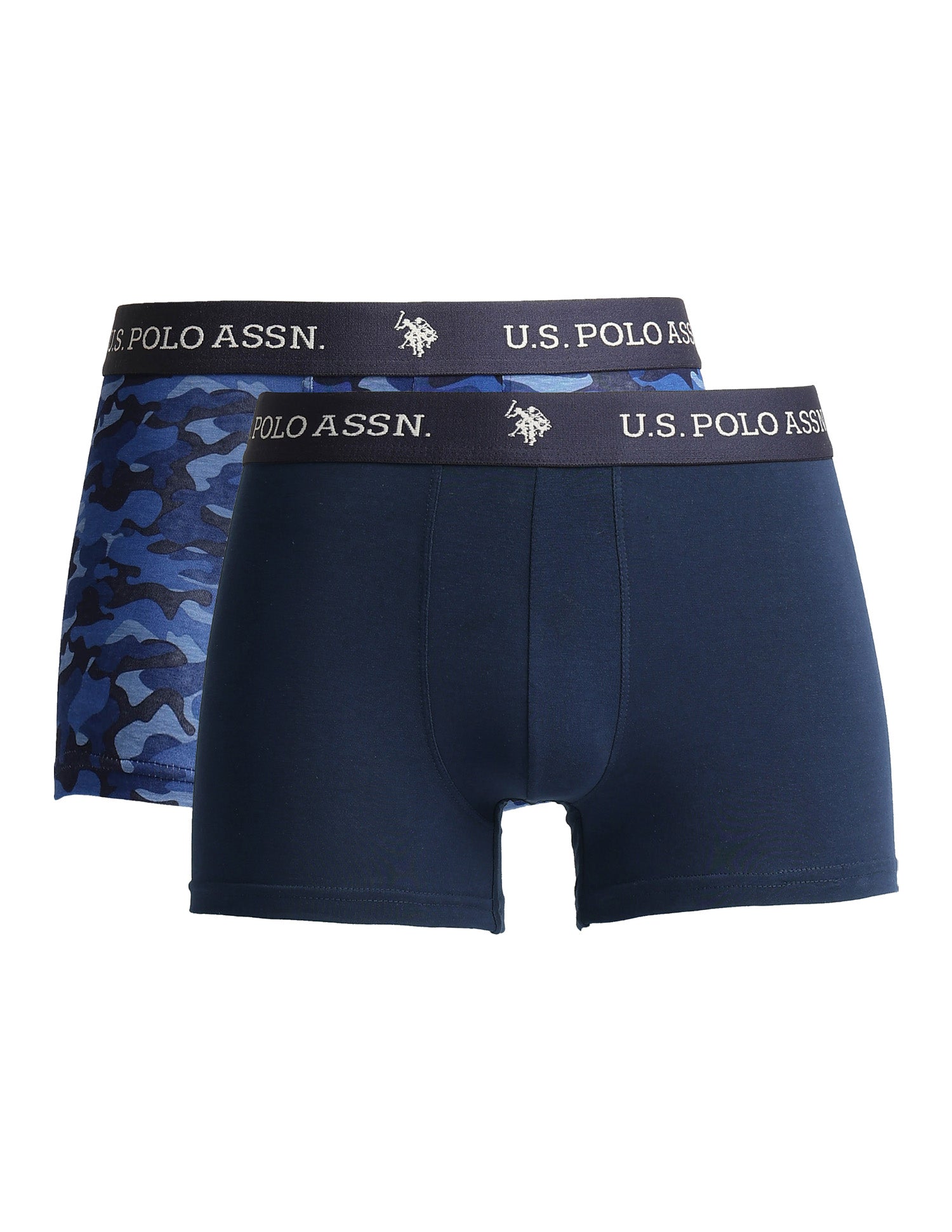 Elastic Waistband Ribbed Solid OET10 Trunks - Pack Of 2 Camo Navy and Navy - U.S. Polo Assn. India | Large