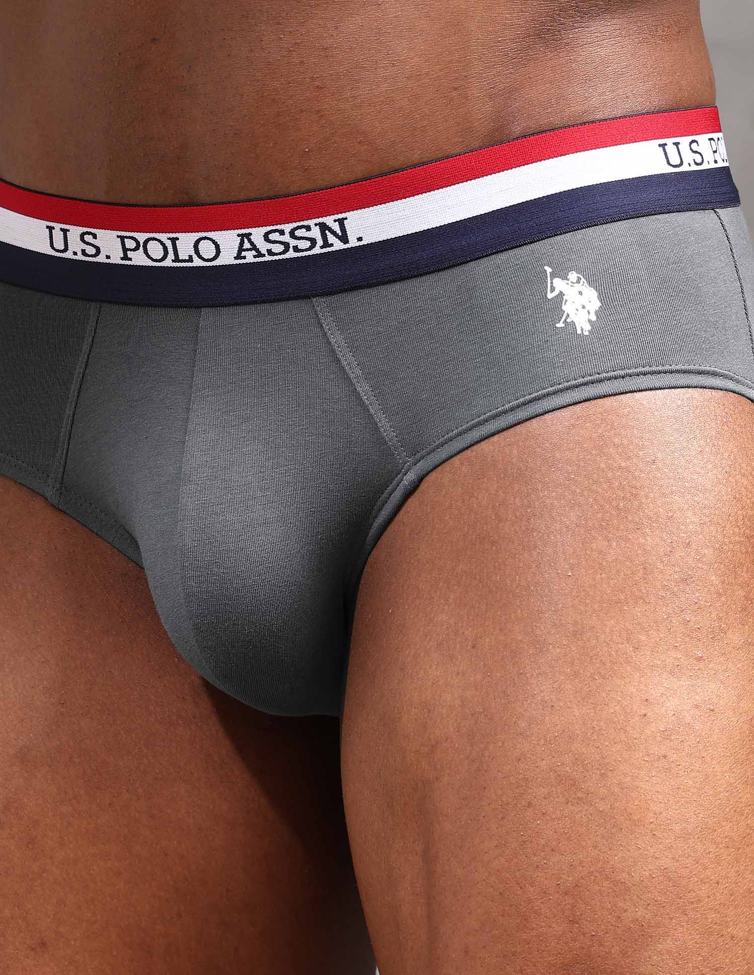Striped Waistband EB002 Briefs - Pack Of 2 Iron Gate and Black - U.S. POLO ASSN. | Large