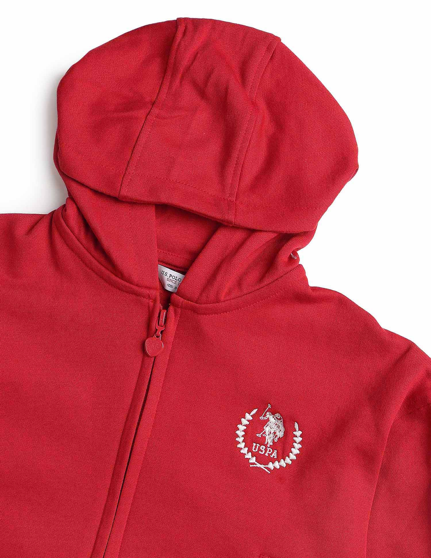 Girls Heart Patterned Knit Sweatshirt Red - U.S. POLO ASSN. | Large