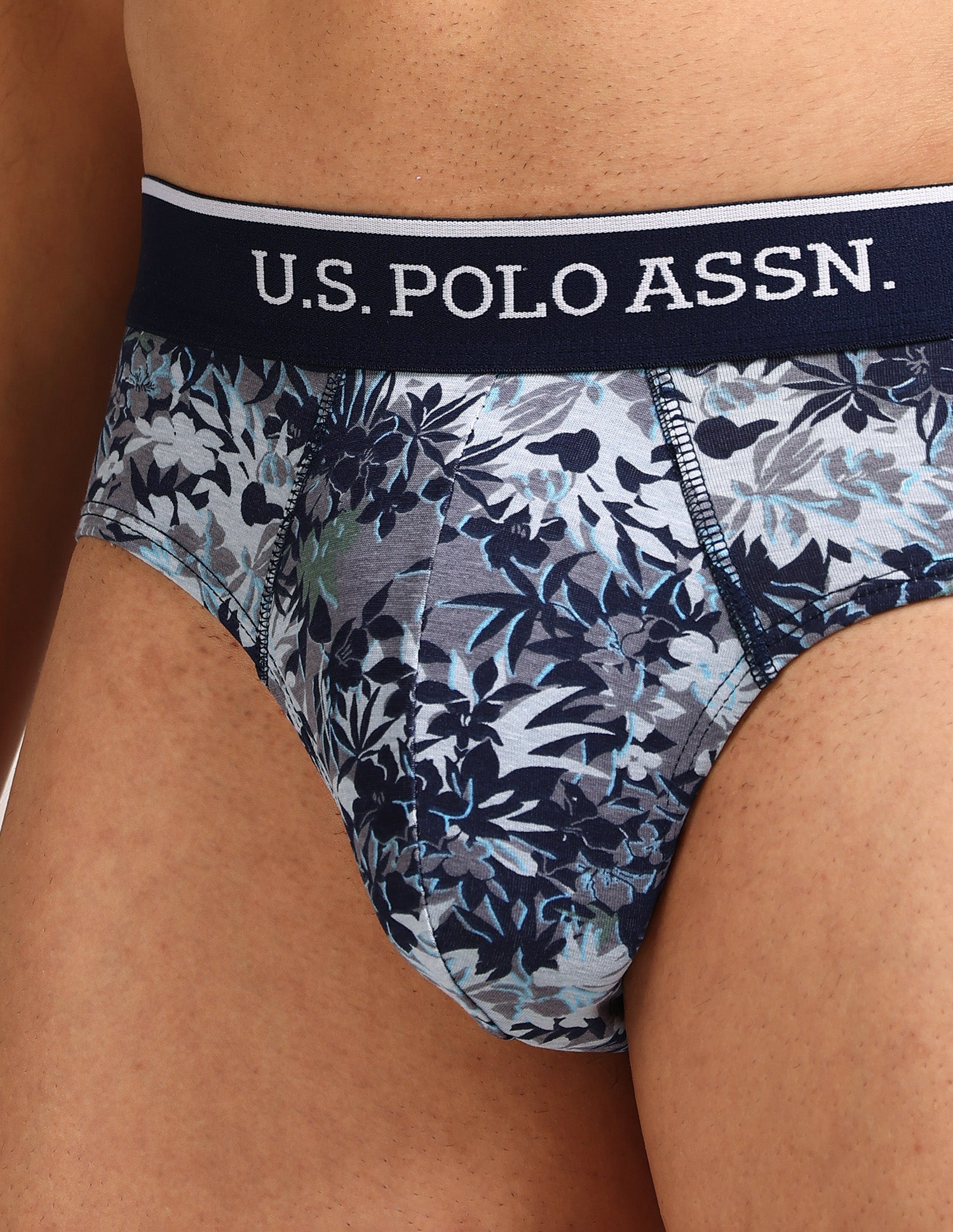 Abrasion Free Printed OEB24 Briefs - Pack Of 3 Blue, Red, Grey - U.S. Polo Assn. India | Large