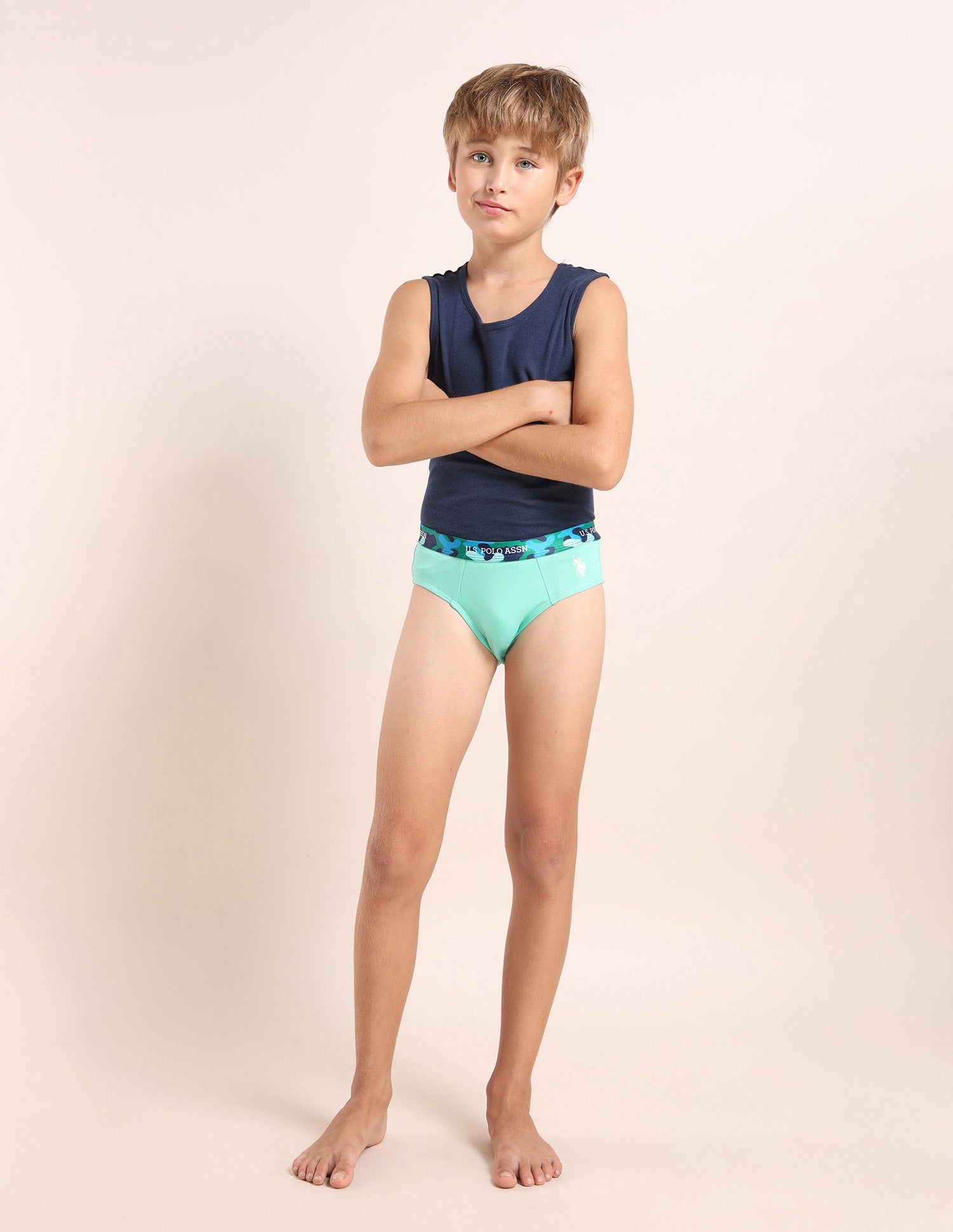 Boys Cotton Spandex Solid Briefs - Pack Of 5 White, Green, Yellow, Purple and Blue - U.S. POLO ASSN. | Large